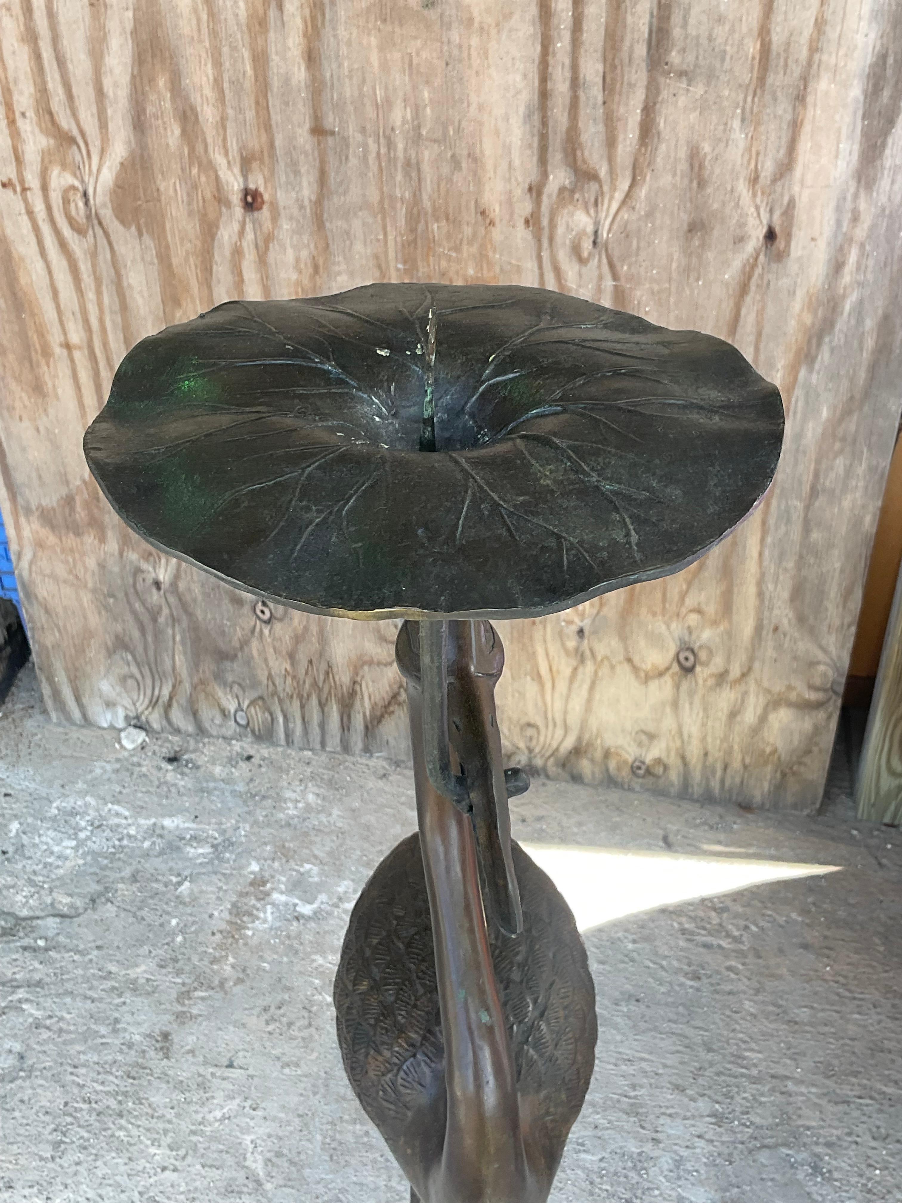Philippine Vintage Bronze Crane and Turtle Floor Candle Holder For Sale