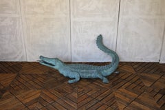 Vintage Bronze Crocodile Garden Fountain Sculpture, Circa 1970s