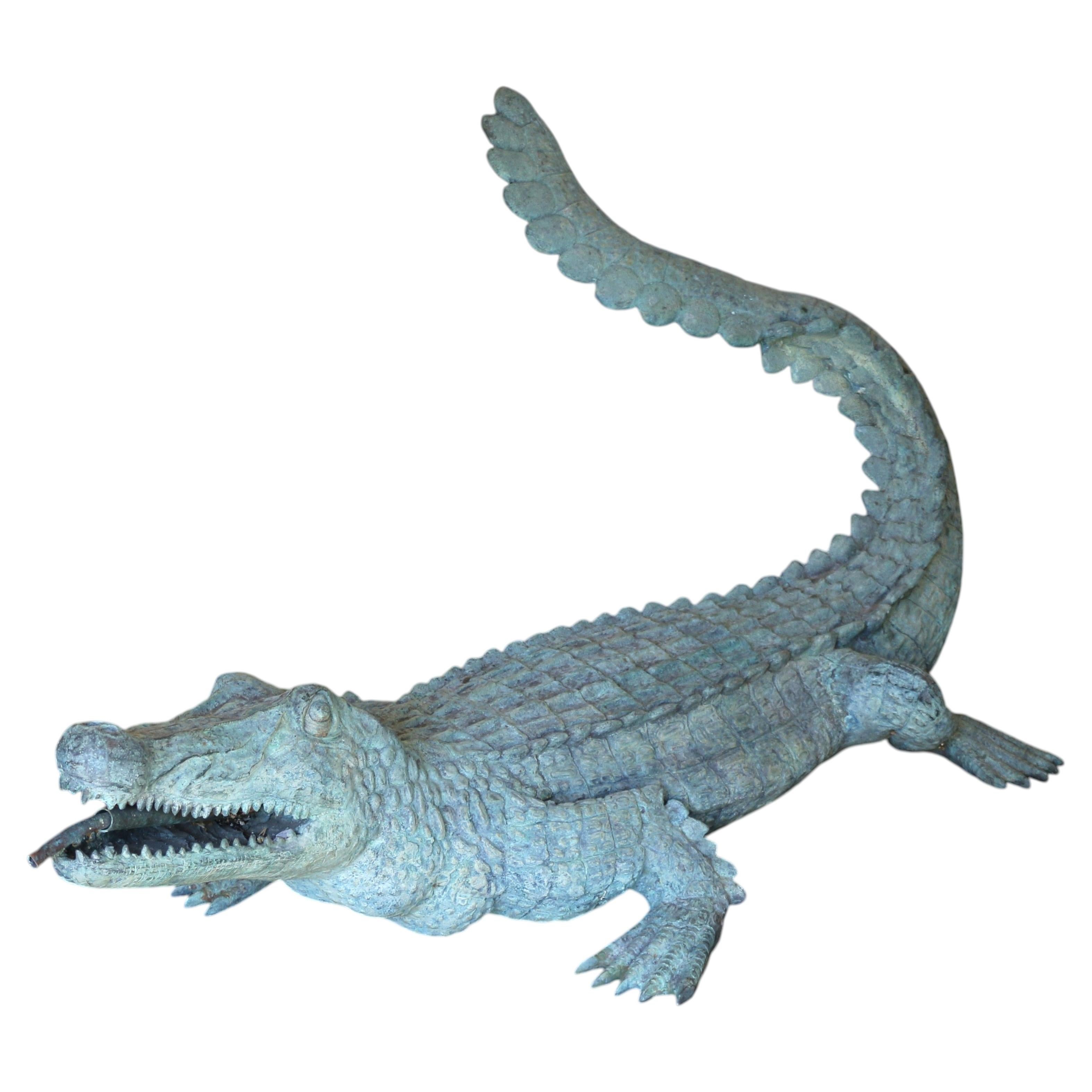 Vintage Bronze Crocodile Garden Fountain Sculpture, Circa 1970s