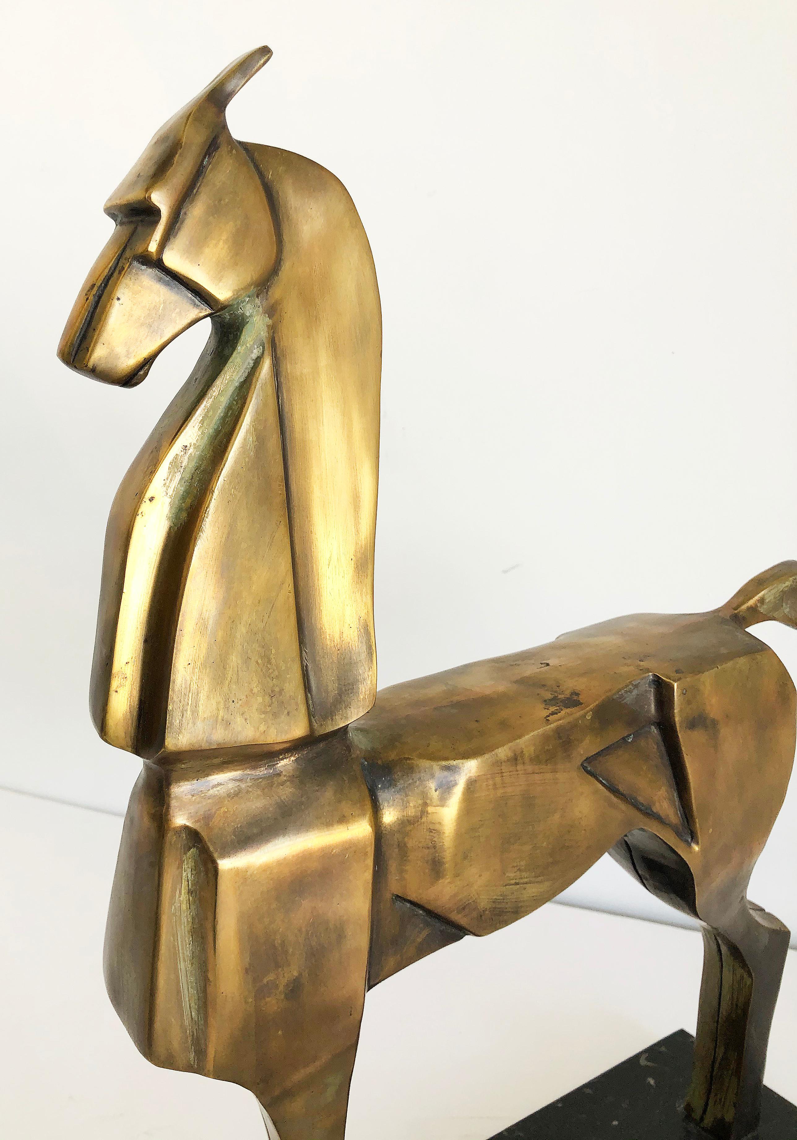 Cast Vintage Bronze Cubist Abstract Horse Sculpture, Art Deco Style