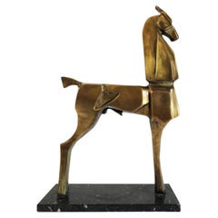 Vintage Bronze Cubist Abstract Horse Sculpture, Art Deco Style