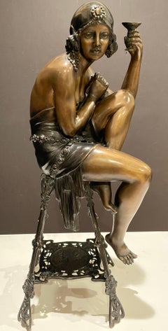 Vintage Seated Woman Bronze Deco Sculpture