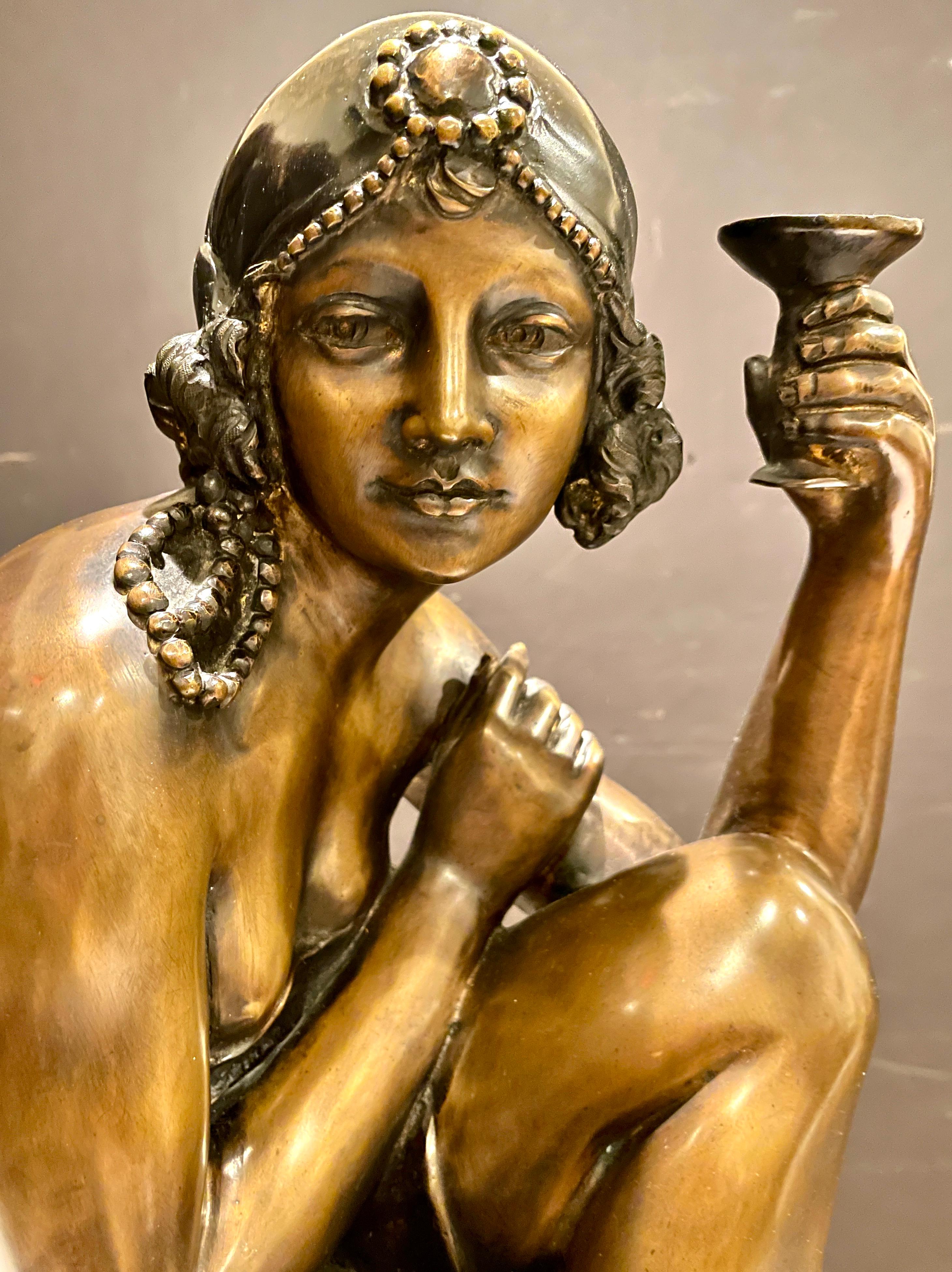 Art Deco Vintage Seated Woman Bronze Deco Sculpture For Sale