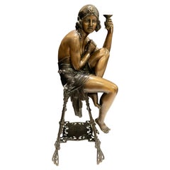 Vintage Seated Woman Bronze Deco Sculpture