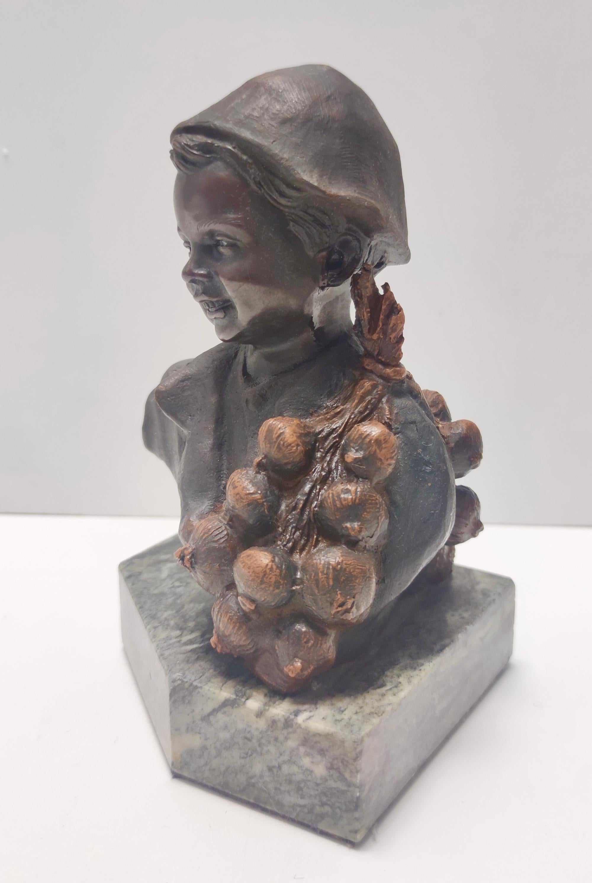 Vintage Bronze Decorative Item of a Child Selling Onions by De Martino, Italy For Sale 1