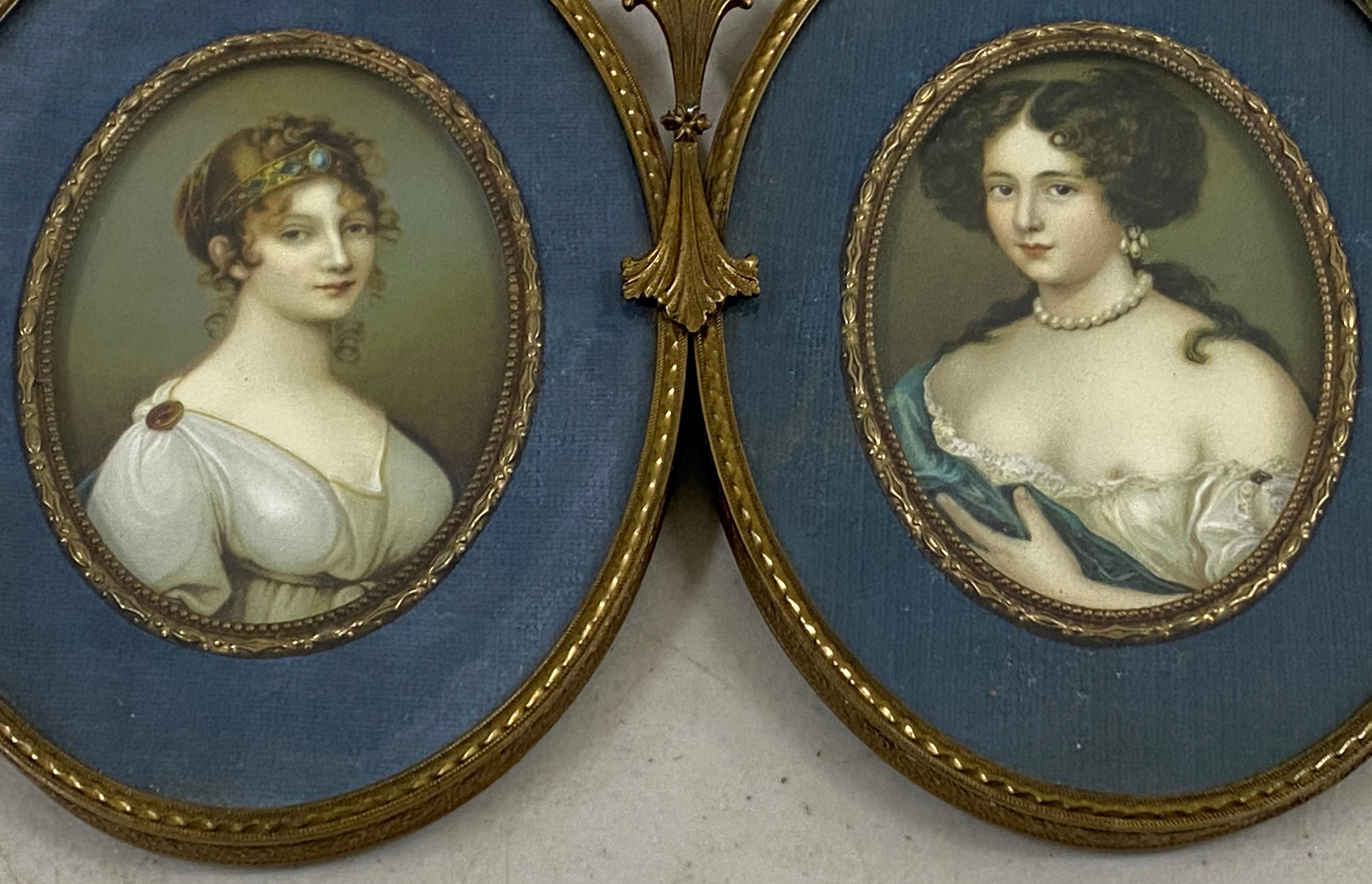 Vintage bronze double miniature portrait frame w/ prints

The prints shown are for display only - Display these charming women, or add your own pictures

A fine double portrait 