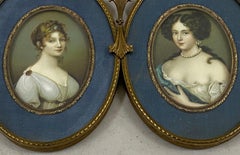 Vintage Bronze Double Miniature Portrait Frame W/ Prints