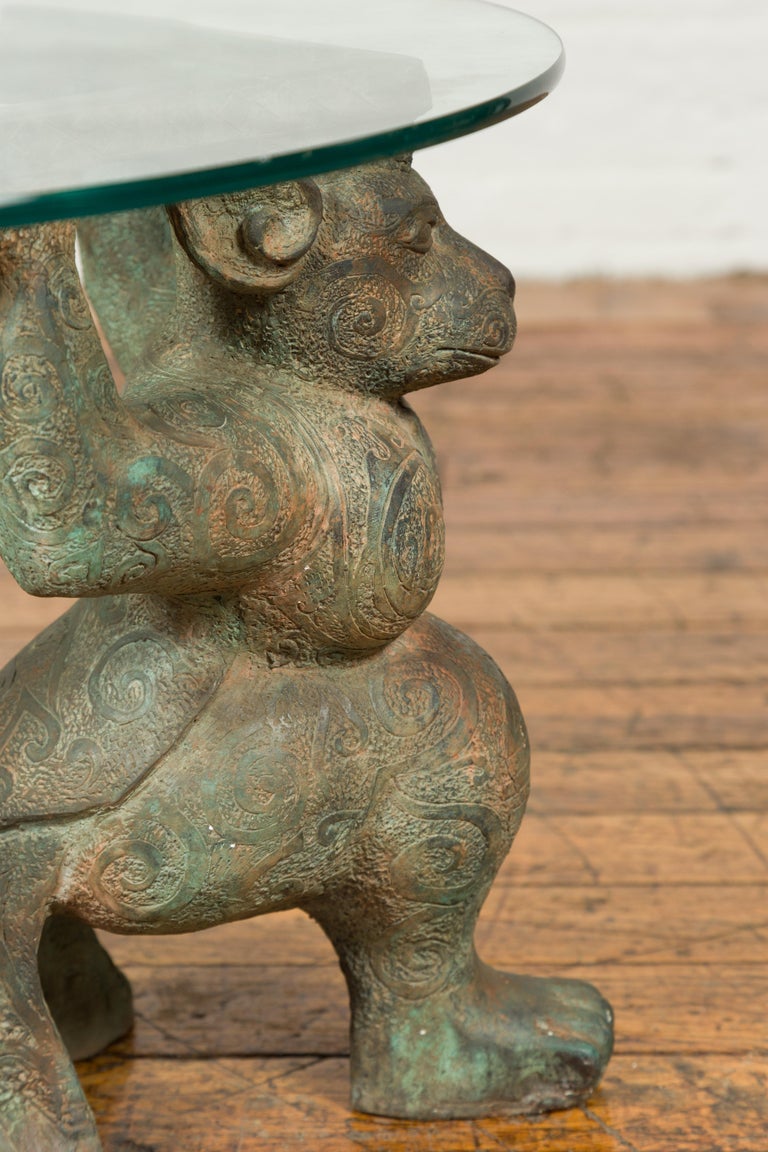 Vintage Bronze Double Monkey Coffee Table Base with Verde Patina For ...