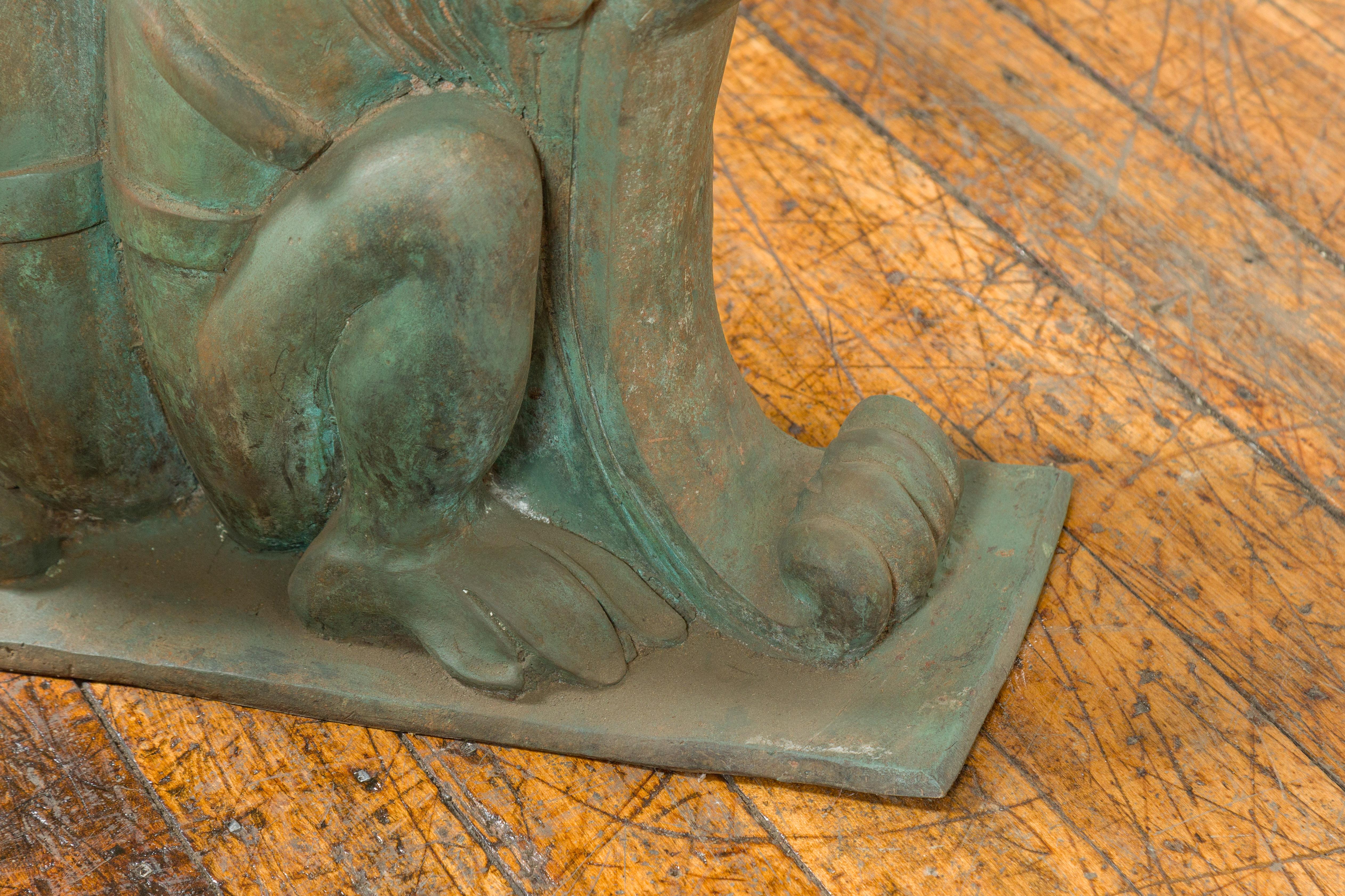 Vintage Bronze Double Mythical Figures Table Base with Verde Patina For Sale 8