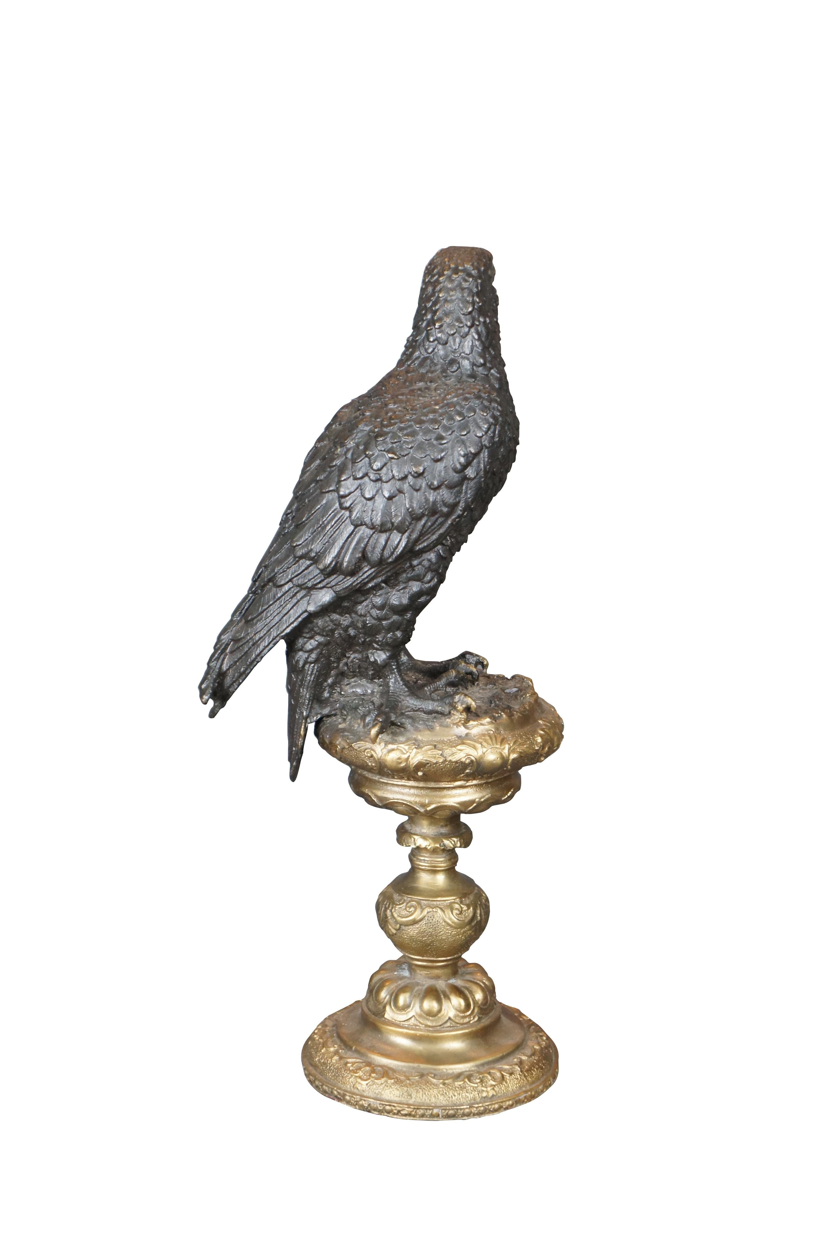 Vintage Bronze Eagle on Altar Stick Sculpture Statue After Archibald Thorburn 17 In Good Condition For Sale In Dayton, OH