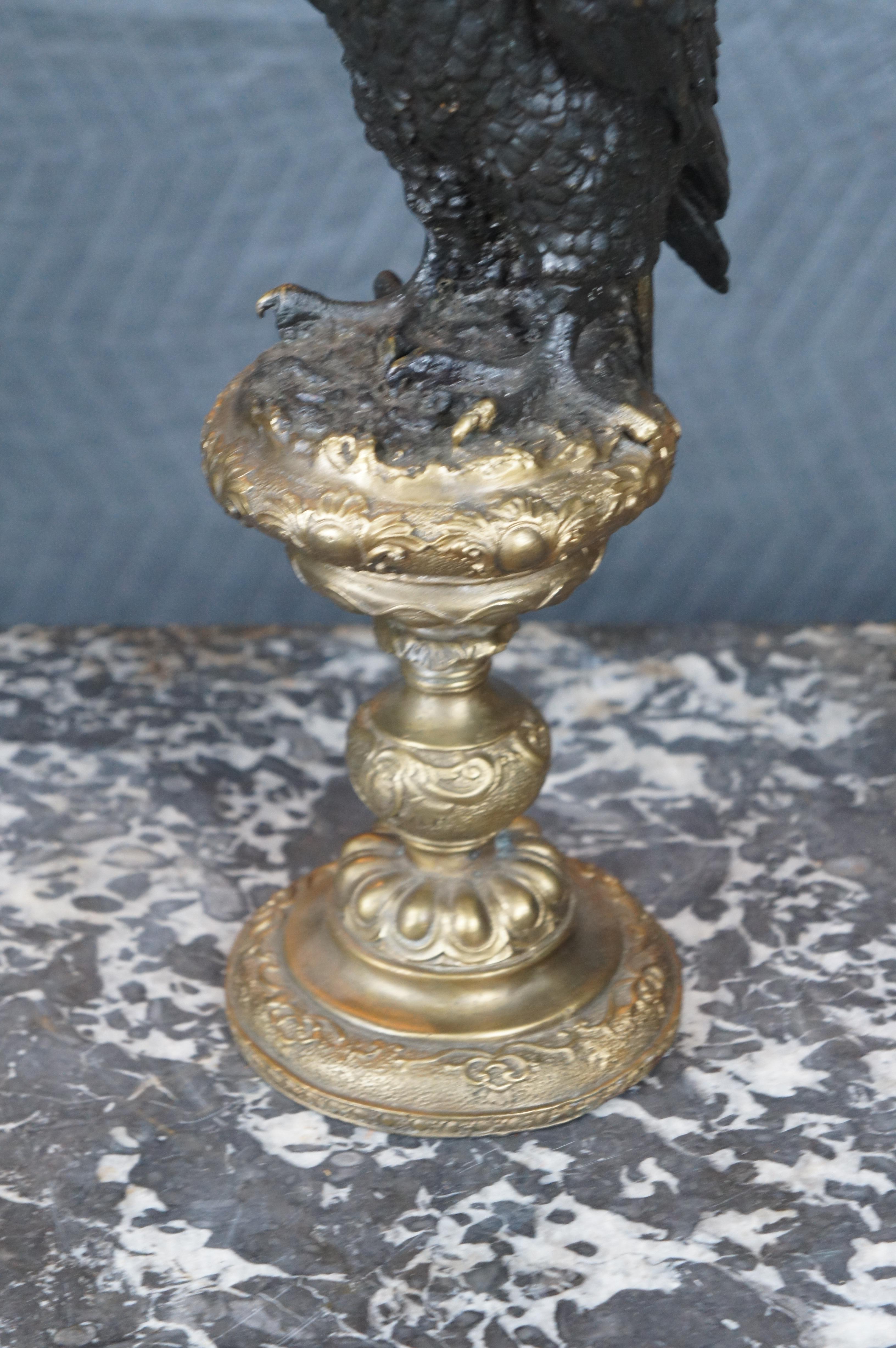 Vintage Bronze Eagle on Altar Stick Sculpture Statue After Archibald Thorburn 17 For Sale 1