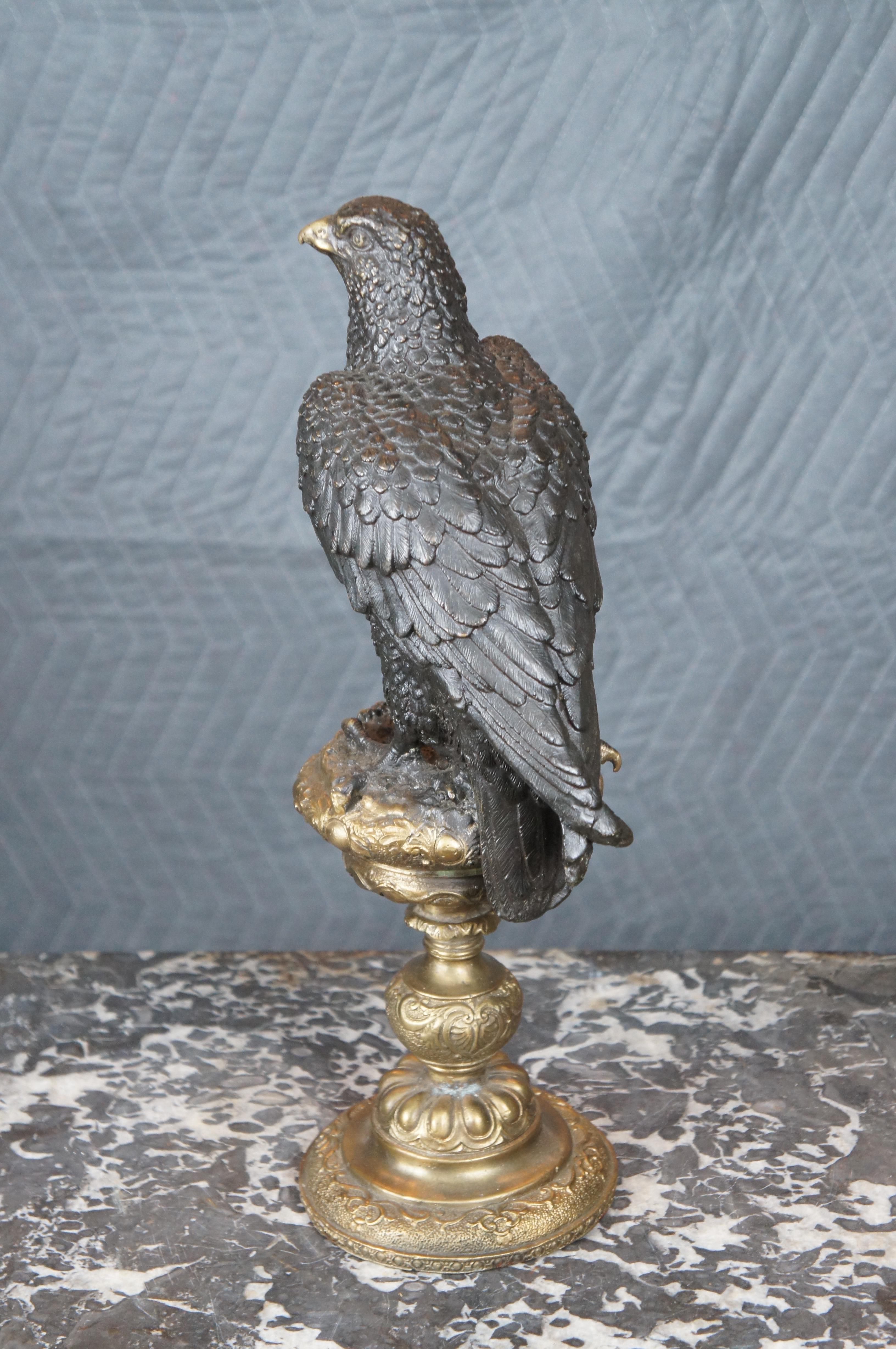 Vintage Bronze Eagle on Altar Stick Sculpture Statue After Archibald Thorburn 17 For Sale 2