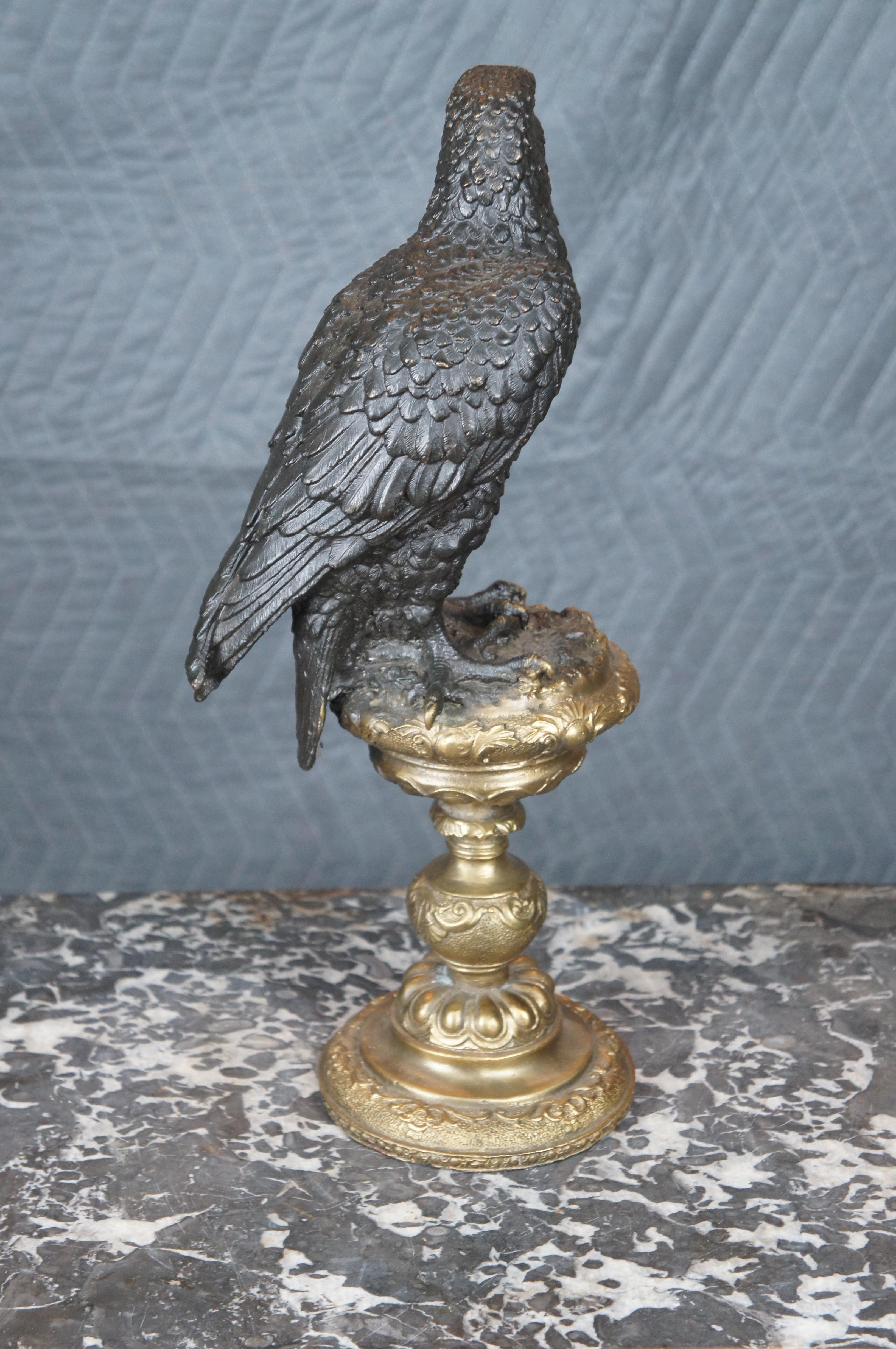 Vintage Bronze Eagle on Altar Stick Sculpture Statue After Archibald Thorburn 17 For Sale 3
