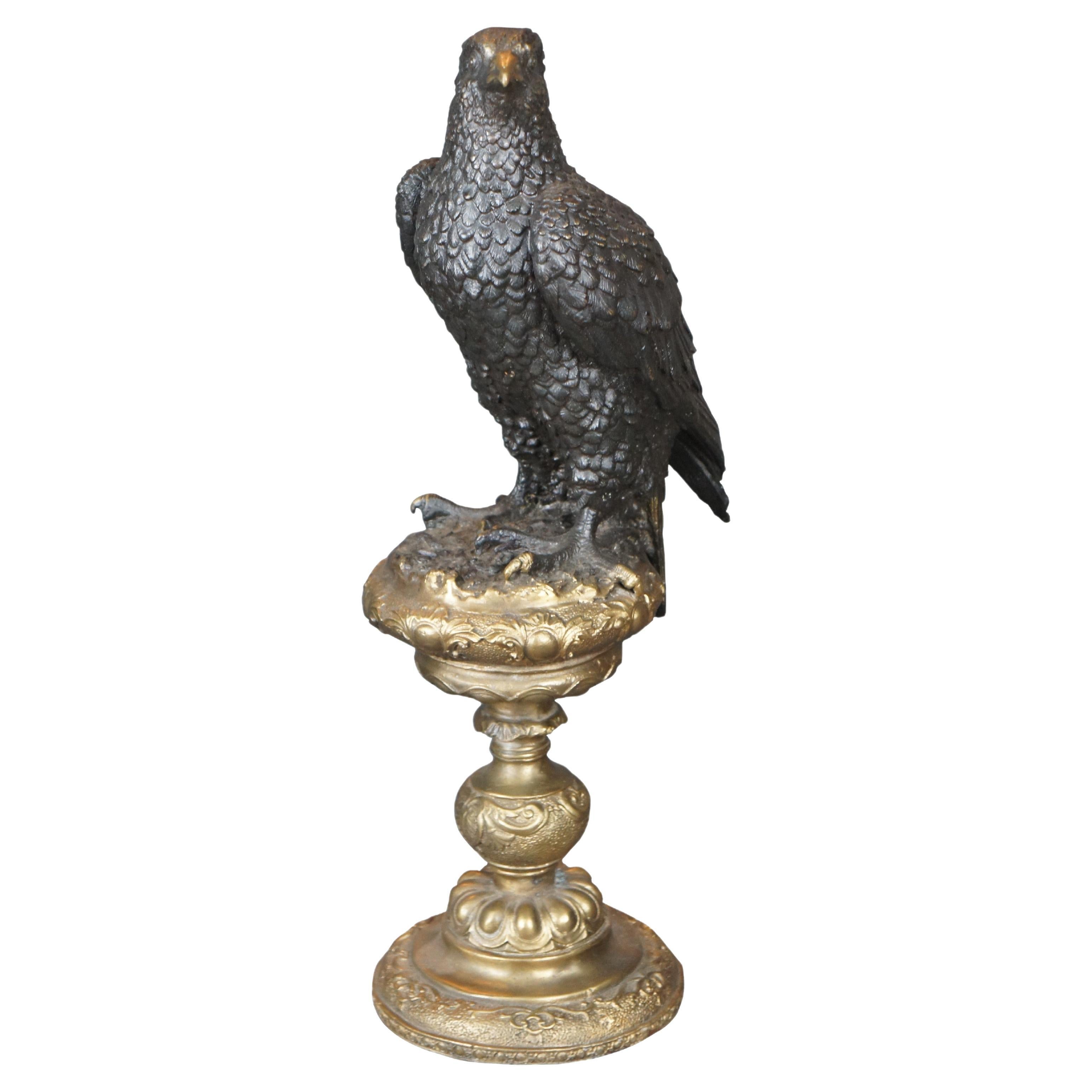 Vintage Bronze Eagle on Altar Stick Sculpture Statue After Archibald Thorburn 17 For Sale