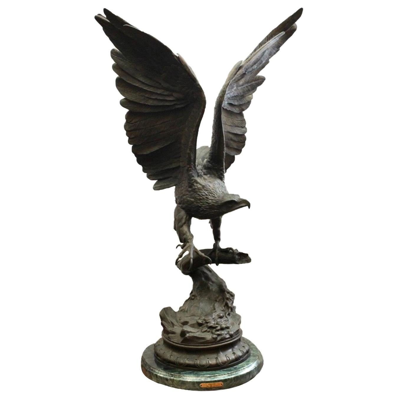 Vintage Bronze Eagle Sculpture, after Jules Moigniez, 20th Century