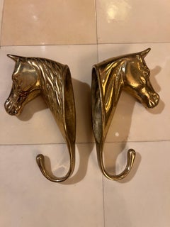 Vintage Bronze Equestrian Horse Head Wall Hooks 12 available