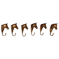 Vintage Bronze Equestrian Horse Head Wall Hooks 12 available