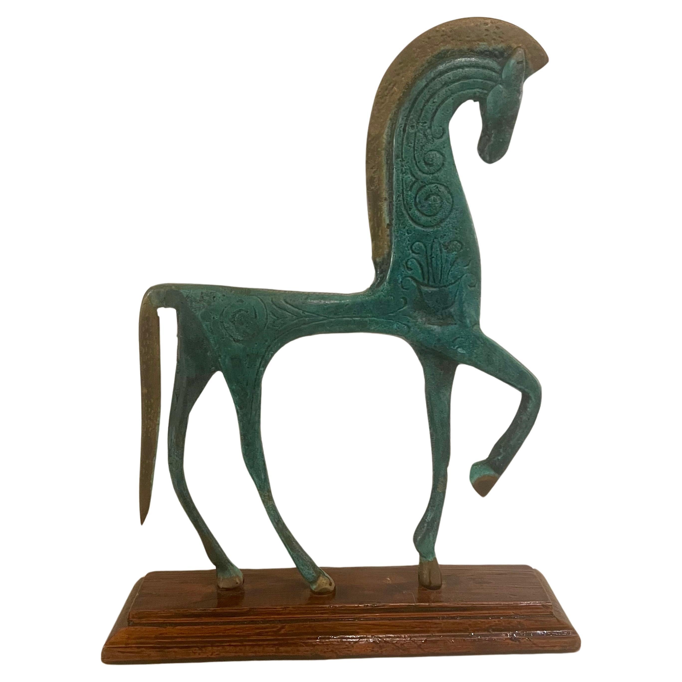 Mid-Century Modern Vintage Bronze Etruscan Horse Sculpture in the Style of Frederick Weinberg For Sale