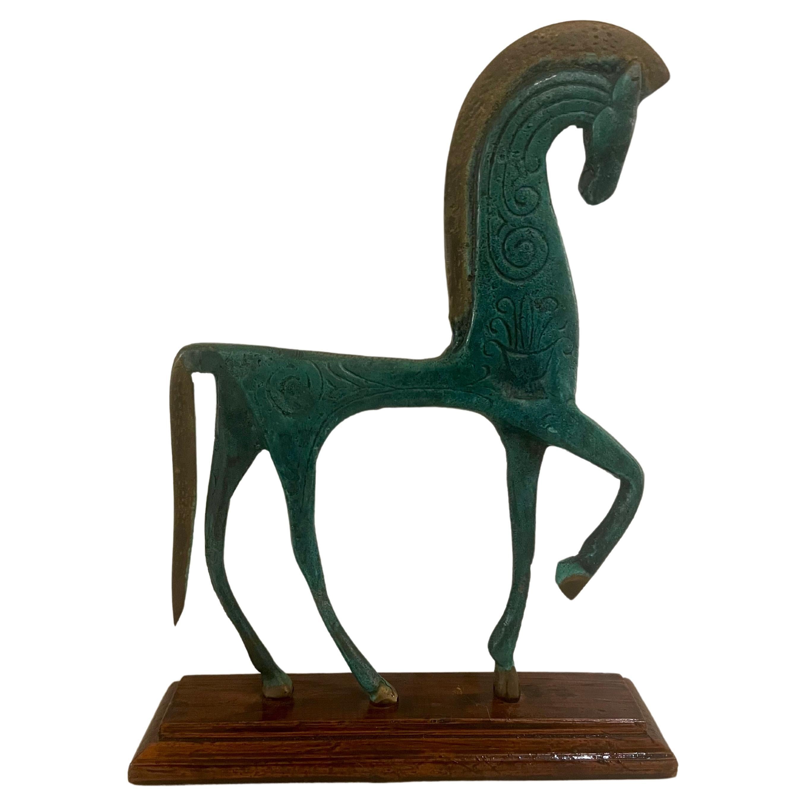 Greek Vintage Bronze Etruscan Horse Sculpture in the Style of Frederick Weinberg For Sale