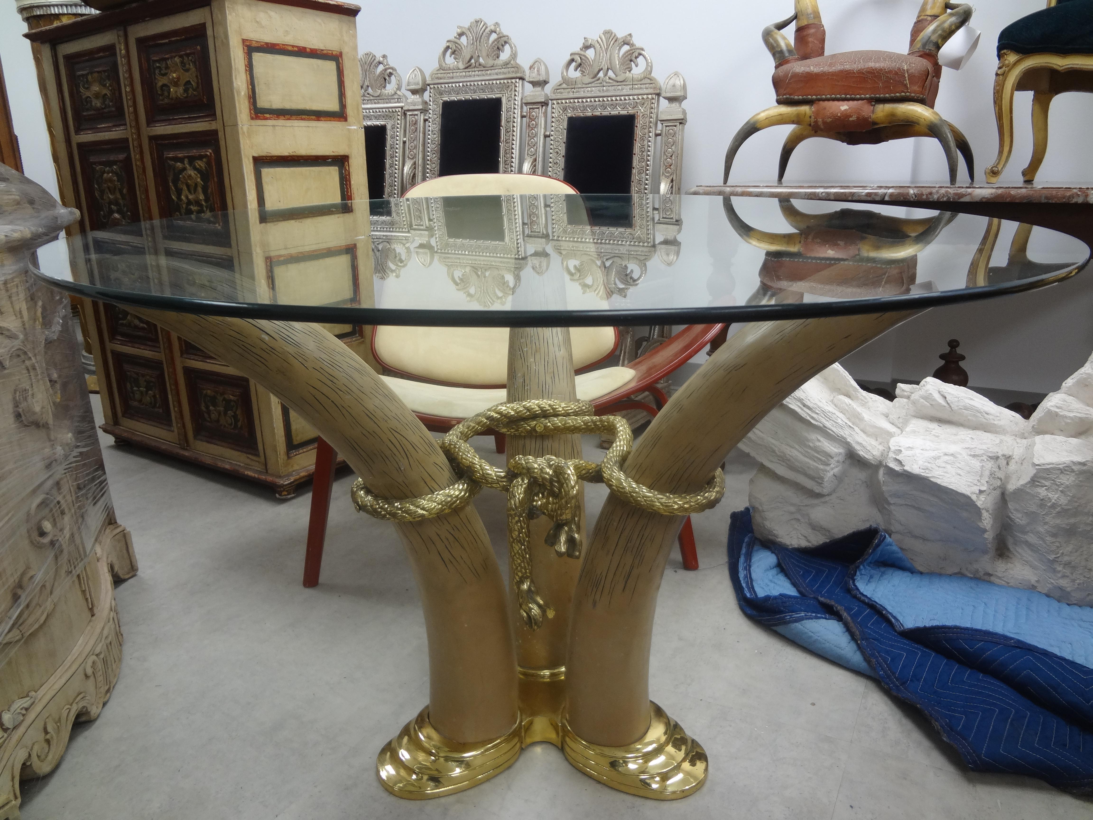 Vintage Bronze Faux Elephant Tusk Center Table by Italo Valenti In Good Condition In Houston, TX