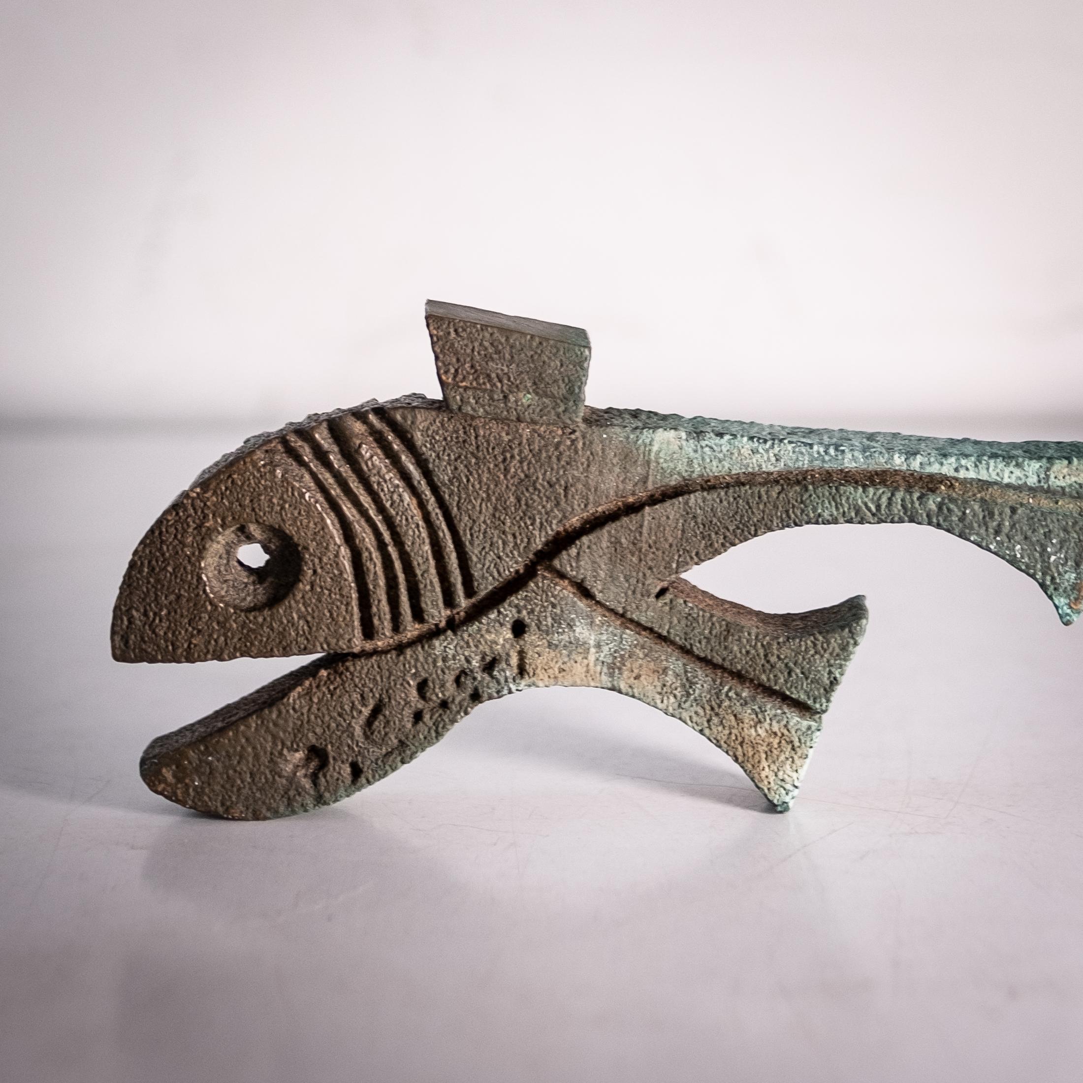 Mid-Century Modern Vintage Bronze Fish Sculpture by Paolo Soleri