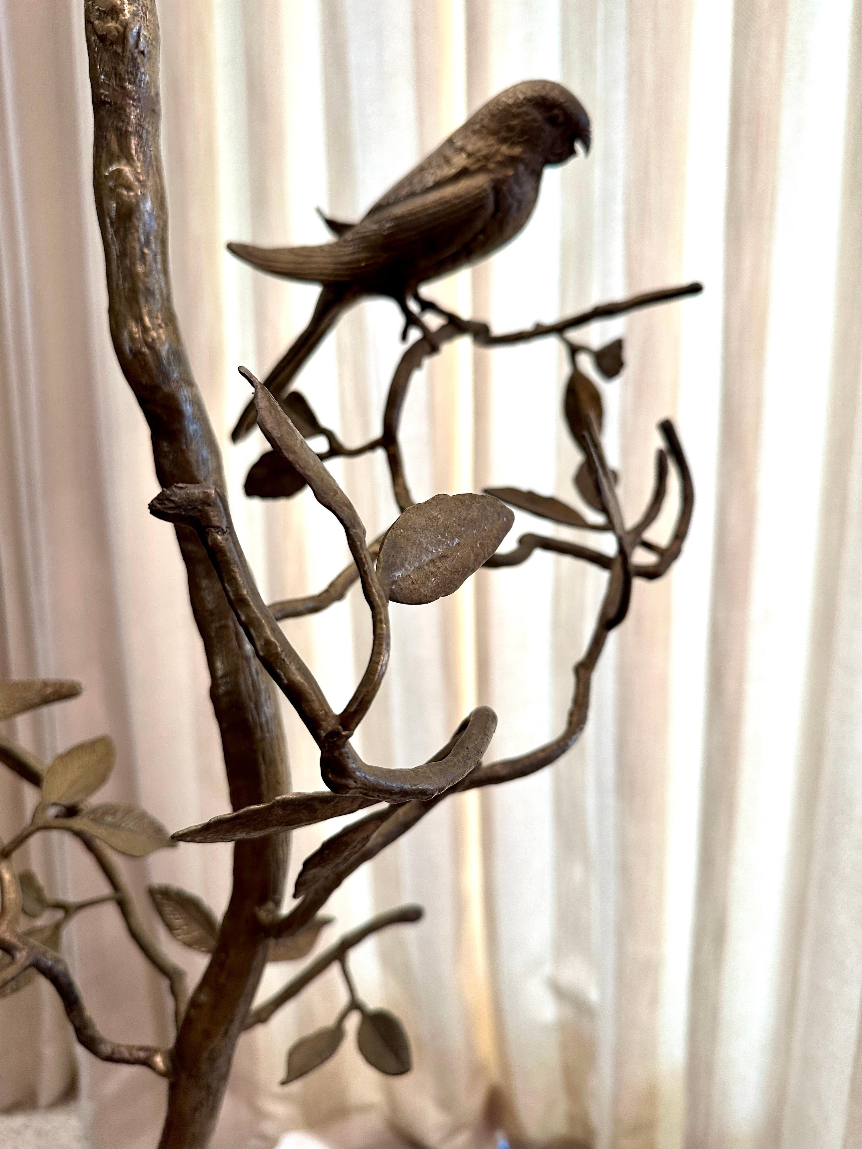 Vintage Bronze Floor Lamp with Parrots on Tree In Good Condition For Sale In East Hampton, NY