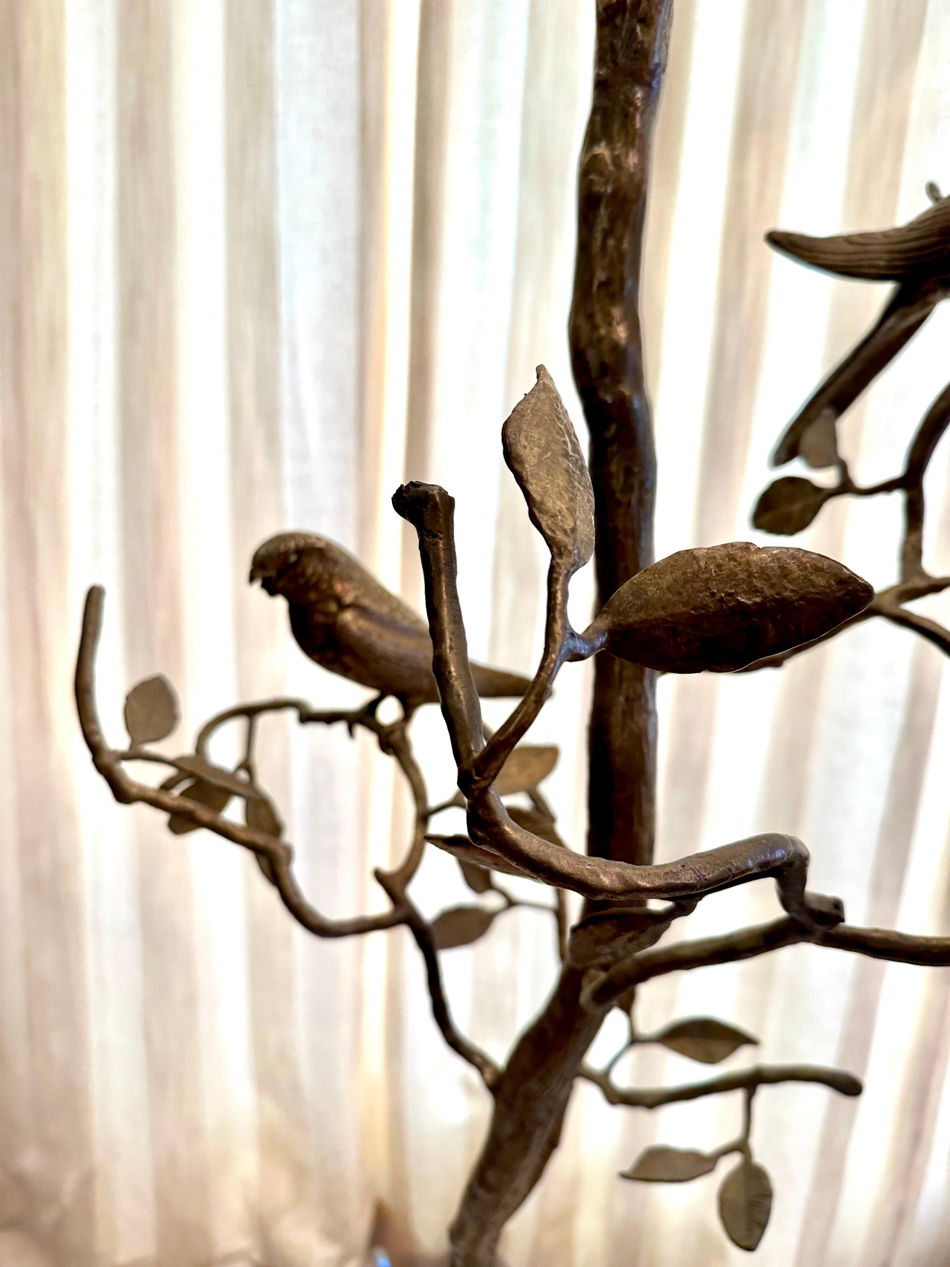 Vintage Bronze Floor Lamp with Parrots on Tree For Sale 1