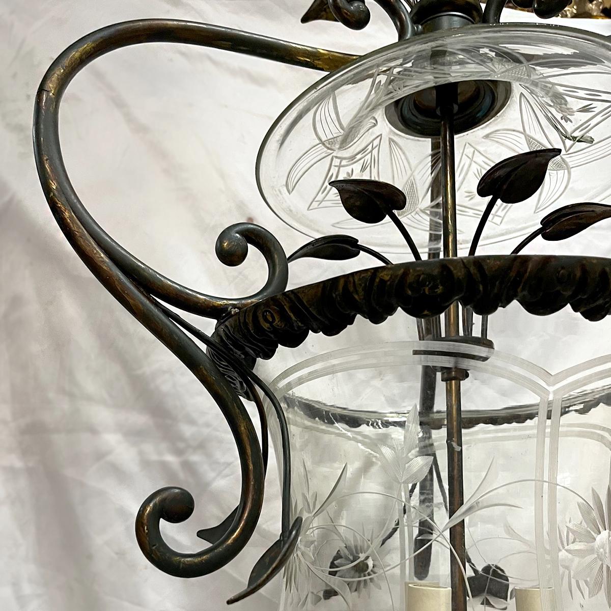 Farol Vintage Bronce Follaje con Inserción de Cristal Italiano en venta