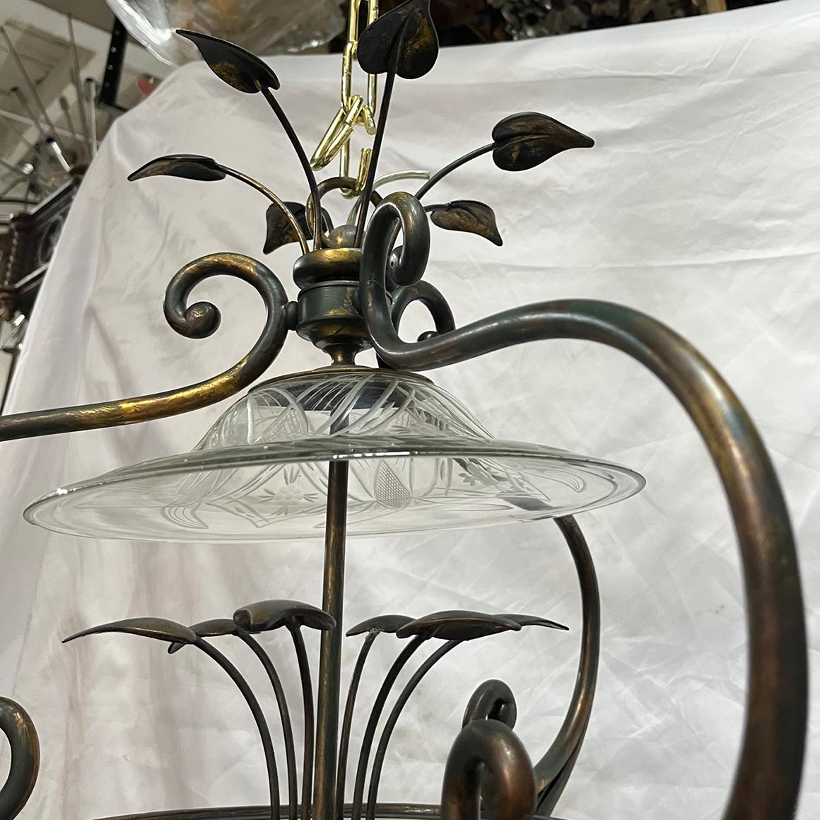 Farol Vintage Bronce Follaje con Inserción de Cristal Vidrio soplado en venta