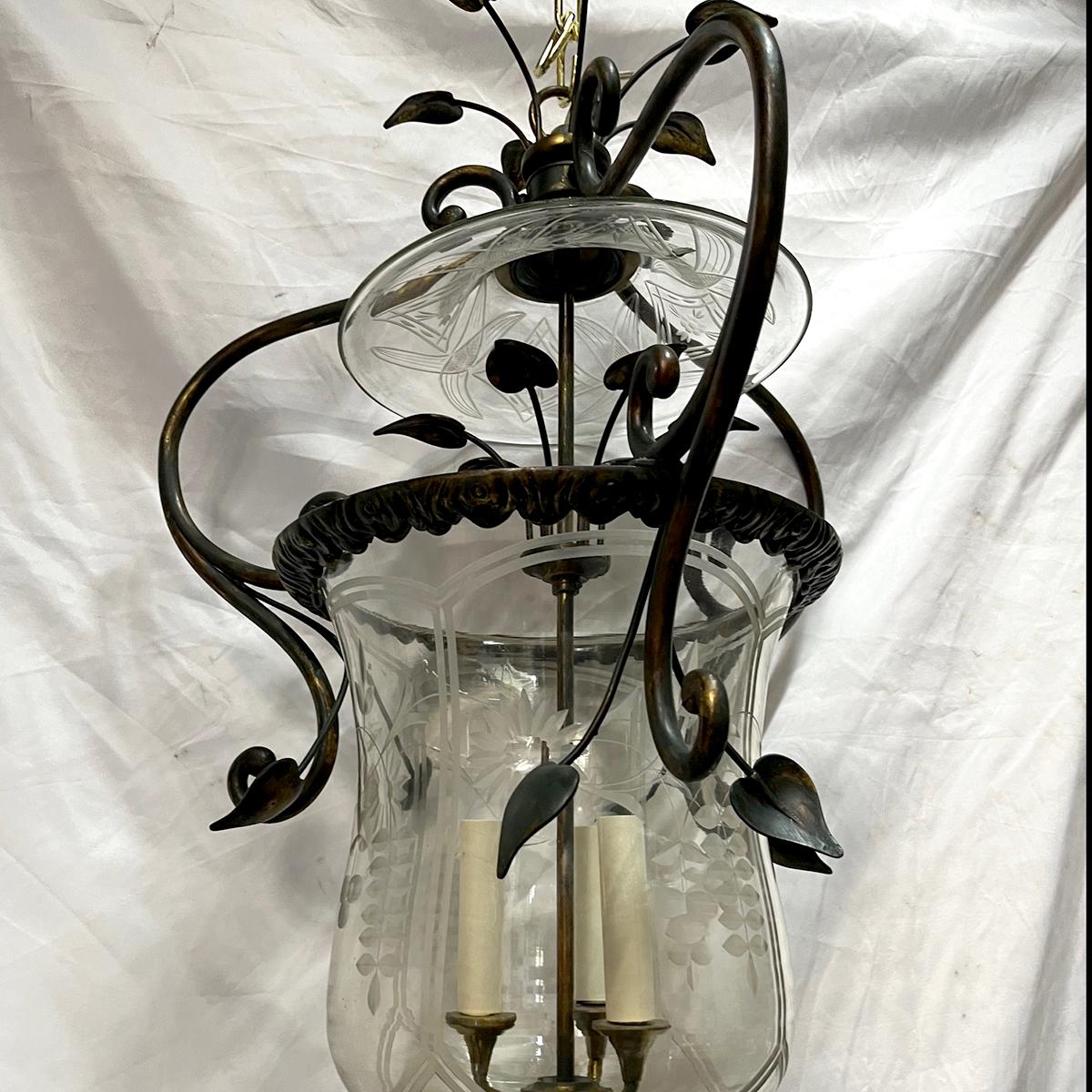 Farol Vintage Bronce Follaje con Inserción de Cristal en venta 1