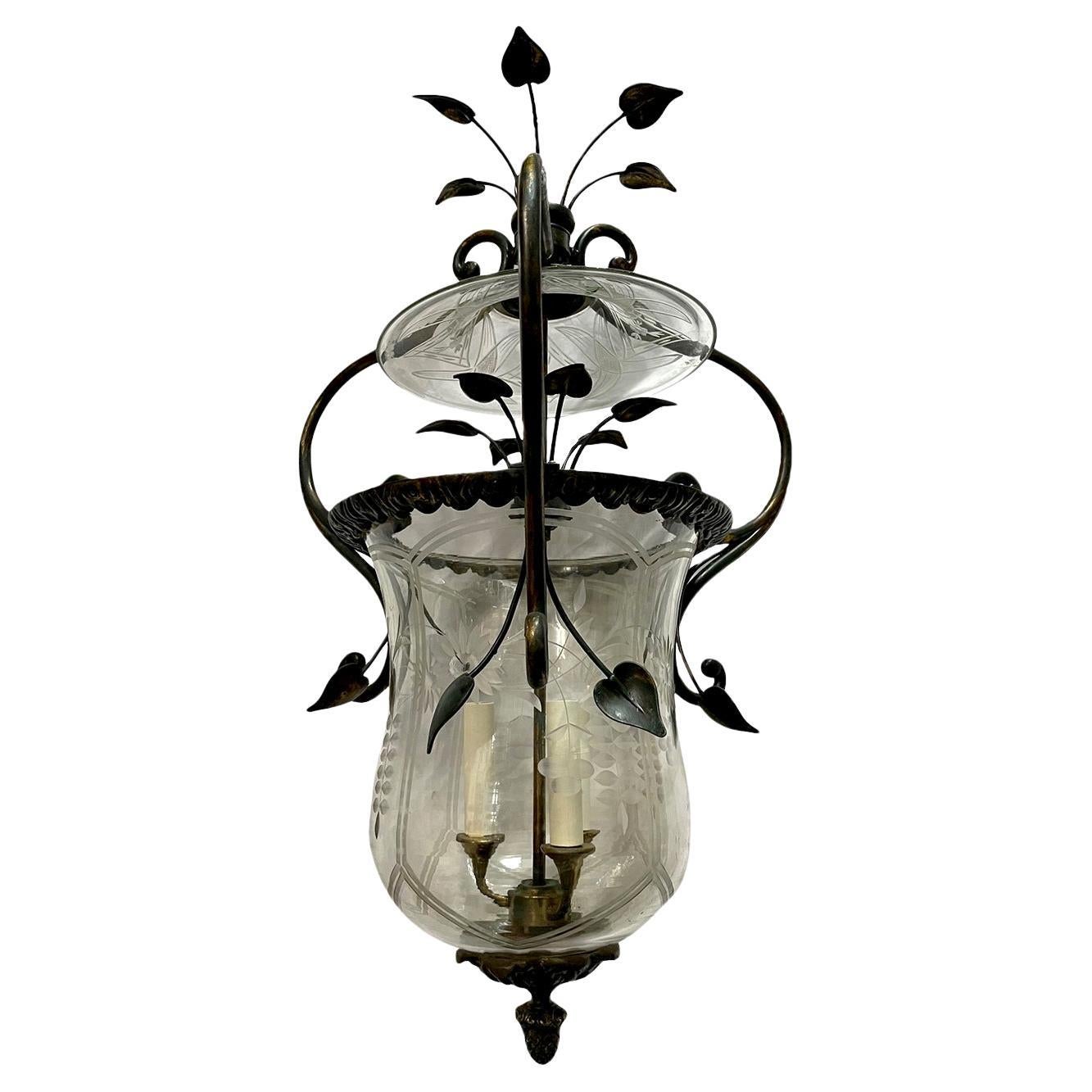 Farol Vintage Bronce Follaje con Inserción de Cristal en venta