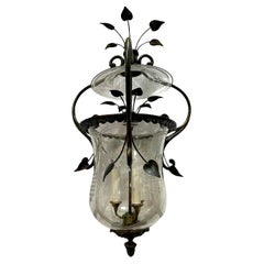 Lanterne à feuillage en bronze vintage avec insert en verre