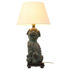 Vintage Bronze Foo Dog Table Lamp Lusterie Deknudt Tempellion
