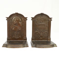 Fermalibri vintage in bronzo Georges Washington e Mount Vernon di F. F. Woodward