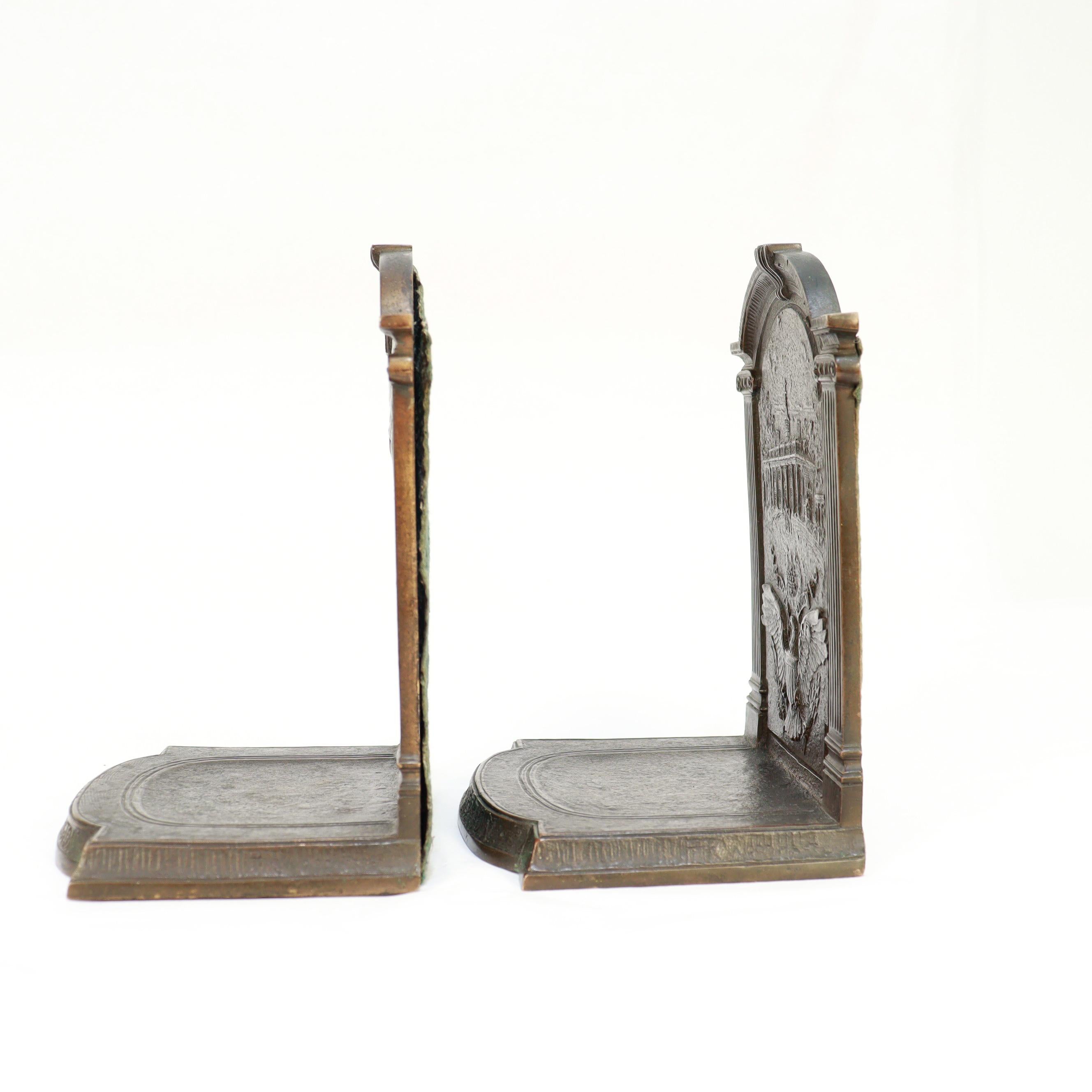 Vintage Bronze George Washington & Mount Vernon Bookends by F.R. Woodward In Good Condition For Sale In Philadelphia, PA