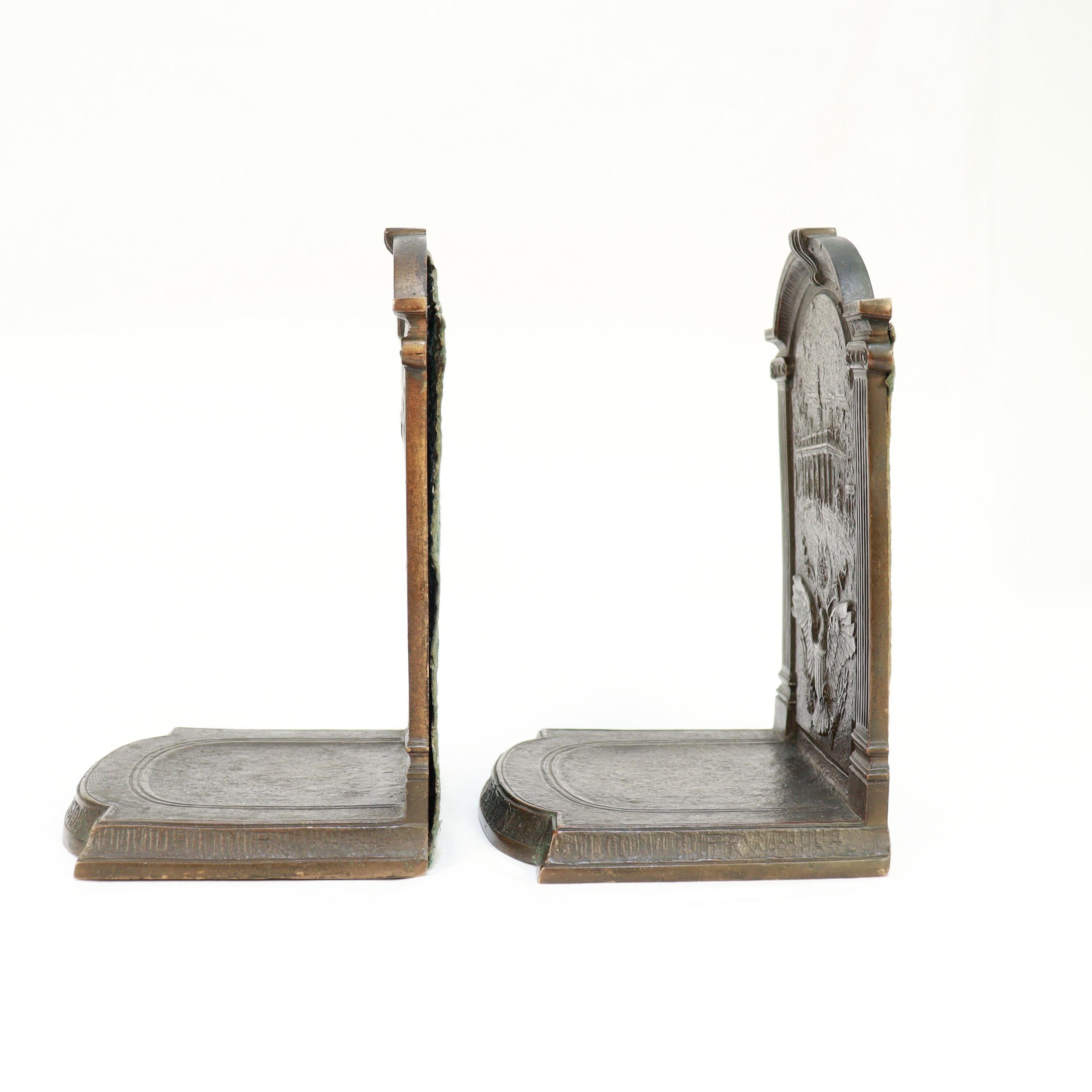 20th Century Vintage Bronze George Washington & Mount Vernon Bookends by F.R. Woodward For Sale