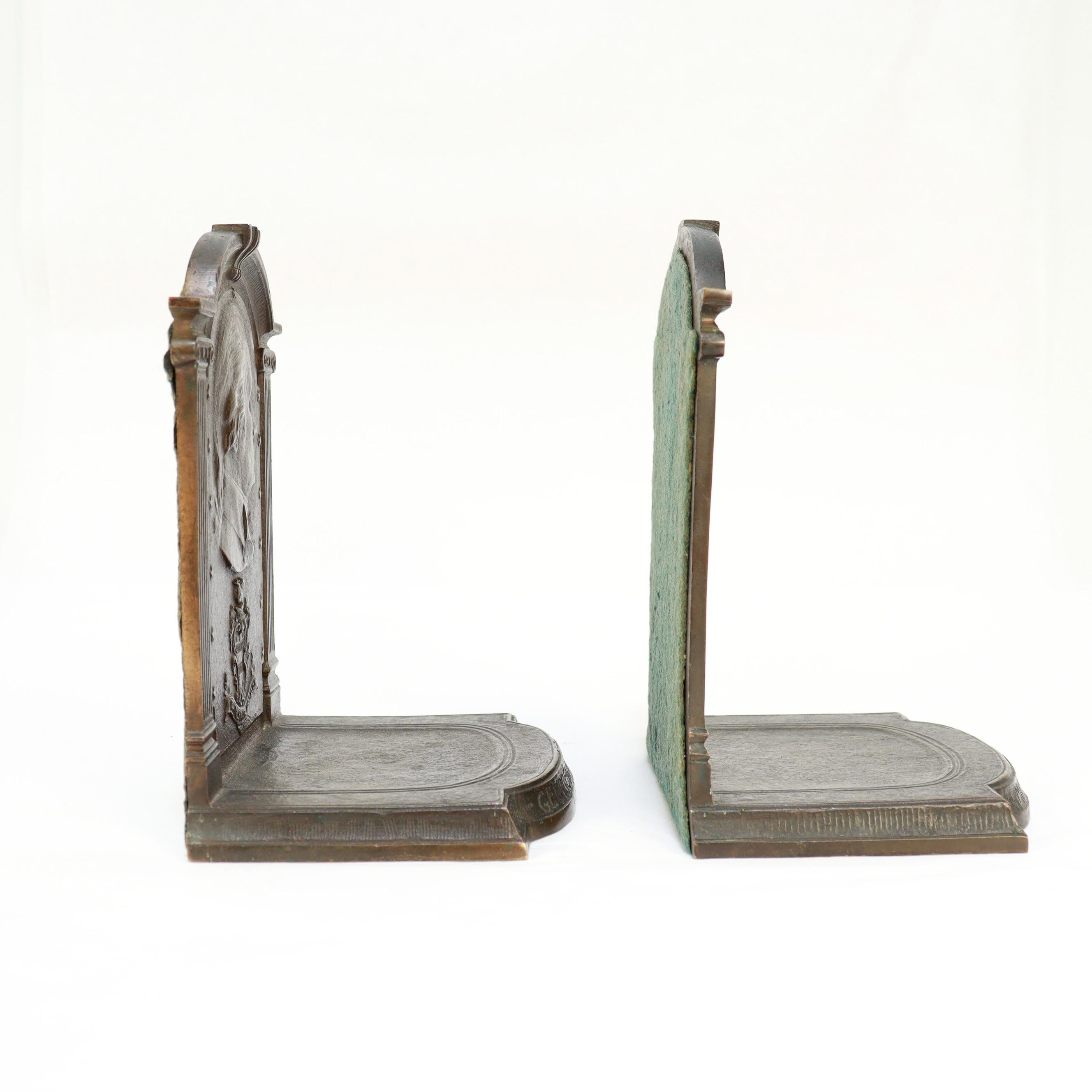 Vintage Bronze George Washington & Mount Vernon Bookends by F.R. Woodward For Sale 1