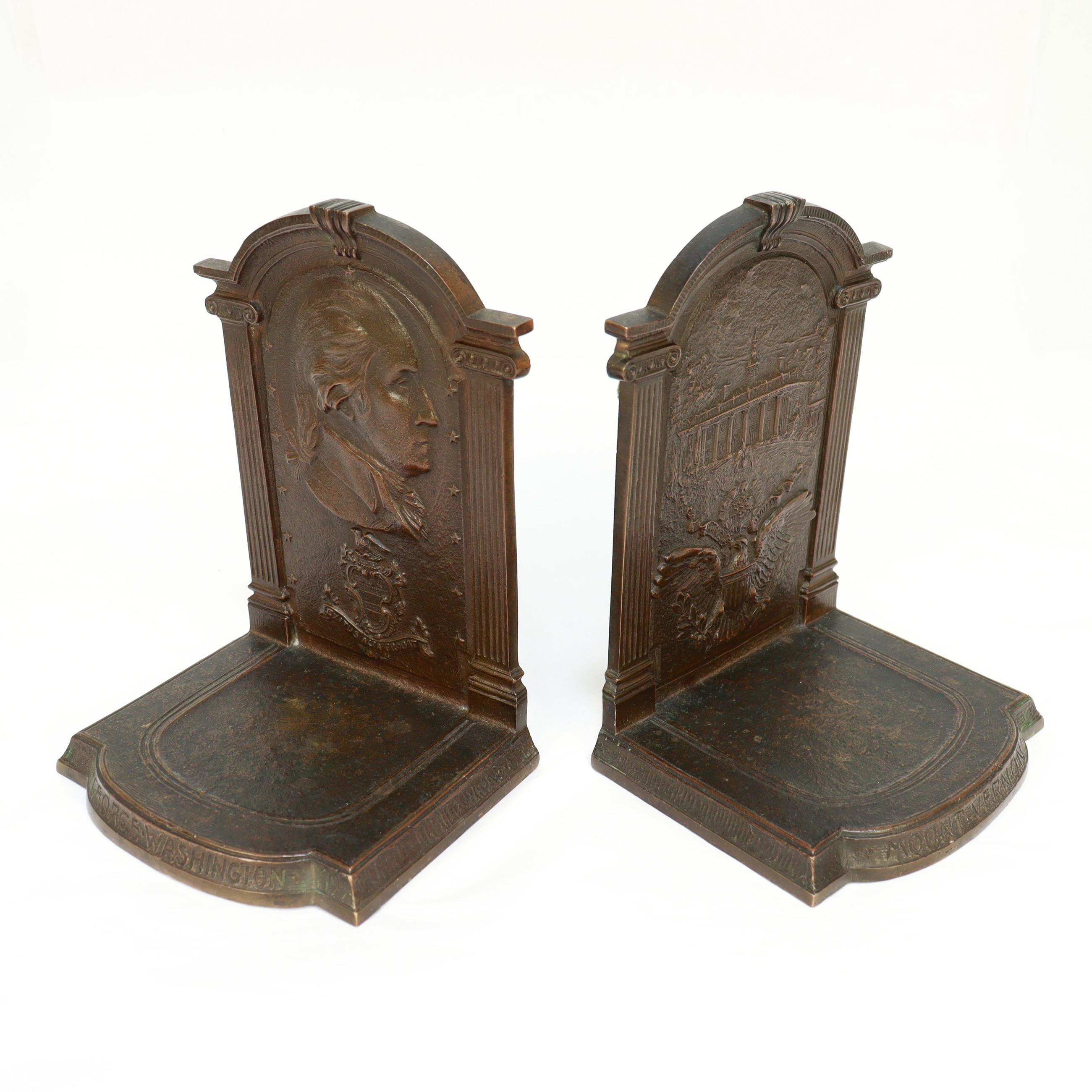 Vintage Bronze George Washington & Mount Vernon Bookends by F.R. Woodward For Sale 2