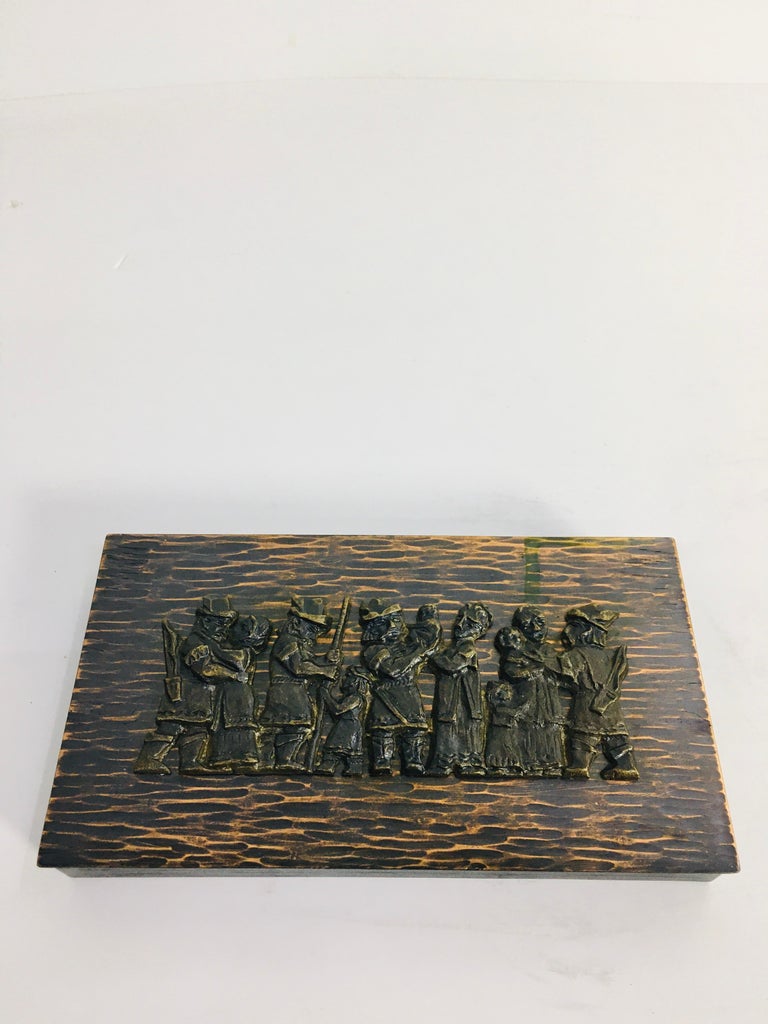 Vintage Bronze Gift Box with Figural Decoration on Top from the 1970s