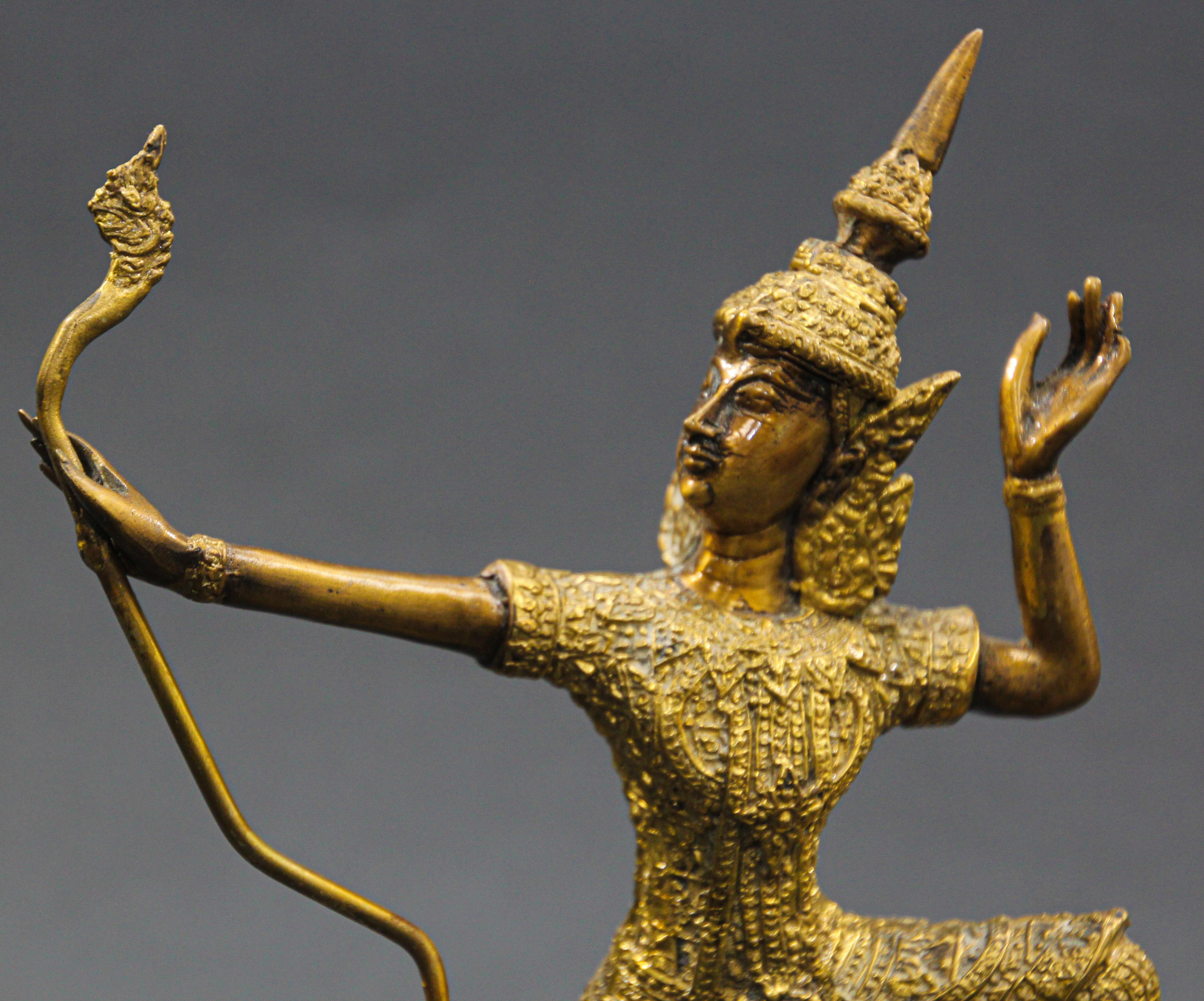 Brass Lucky KING RAMA ARCHERY BOW Thai Miniature RAMAYANA Vintage Collect Statue 