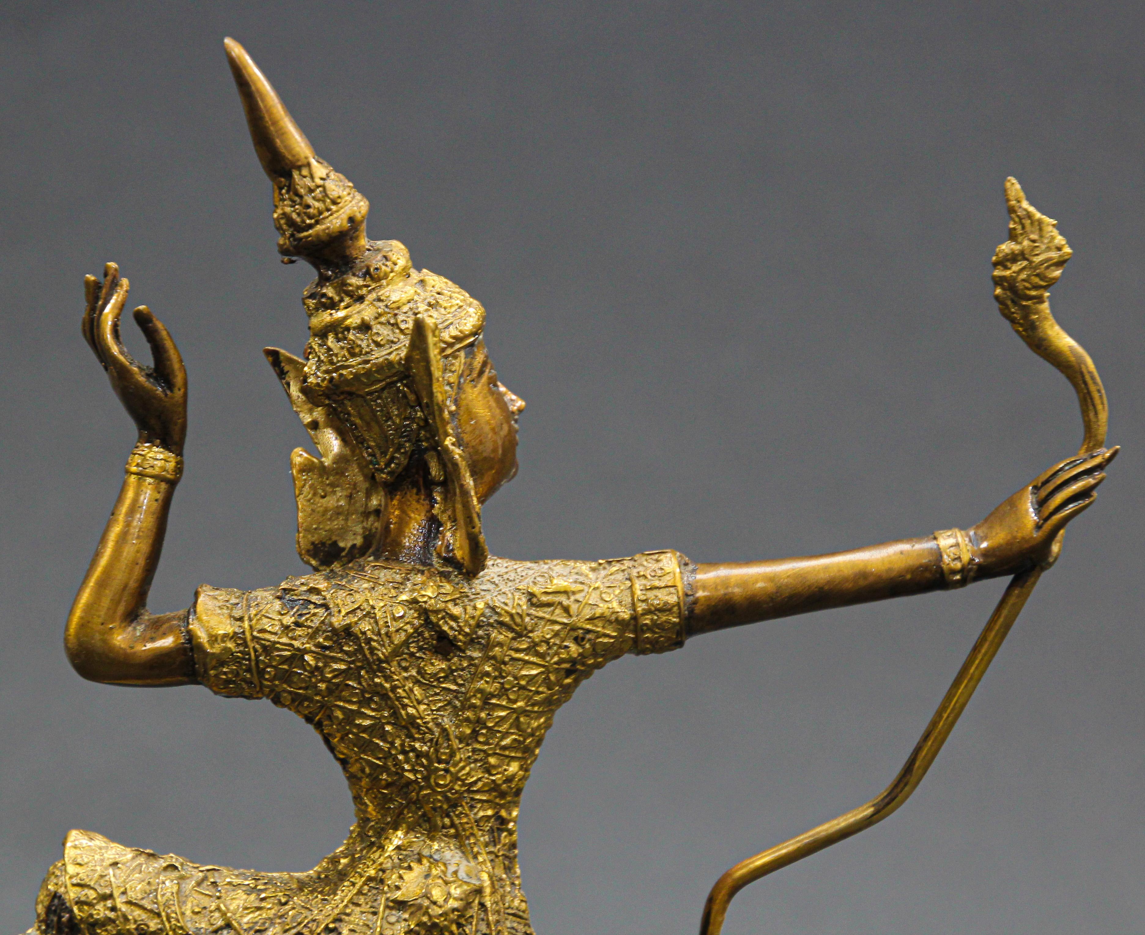 Vintage Bronze Gilt Thai Figurine of Prince Rama with a Bow 9