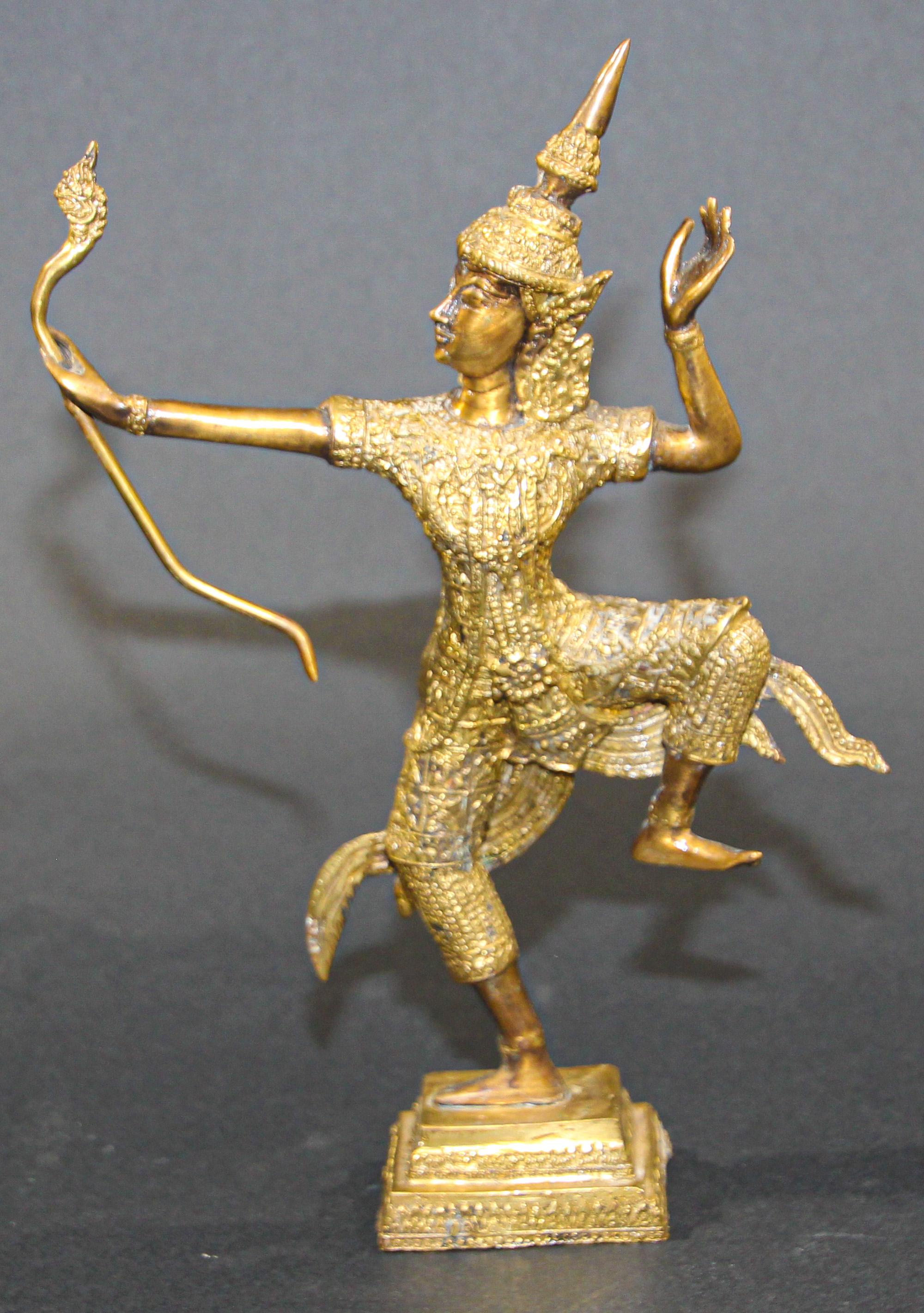 Brass Lucky KING RAMA ARCHERY BOW Thai Miniature RAMAYANA Vintage Collect Statue 