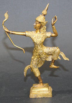 Vintage Bronze Gilt Thai Figurine of Prince Rama with a Bow