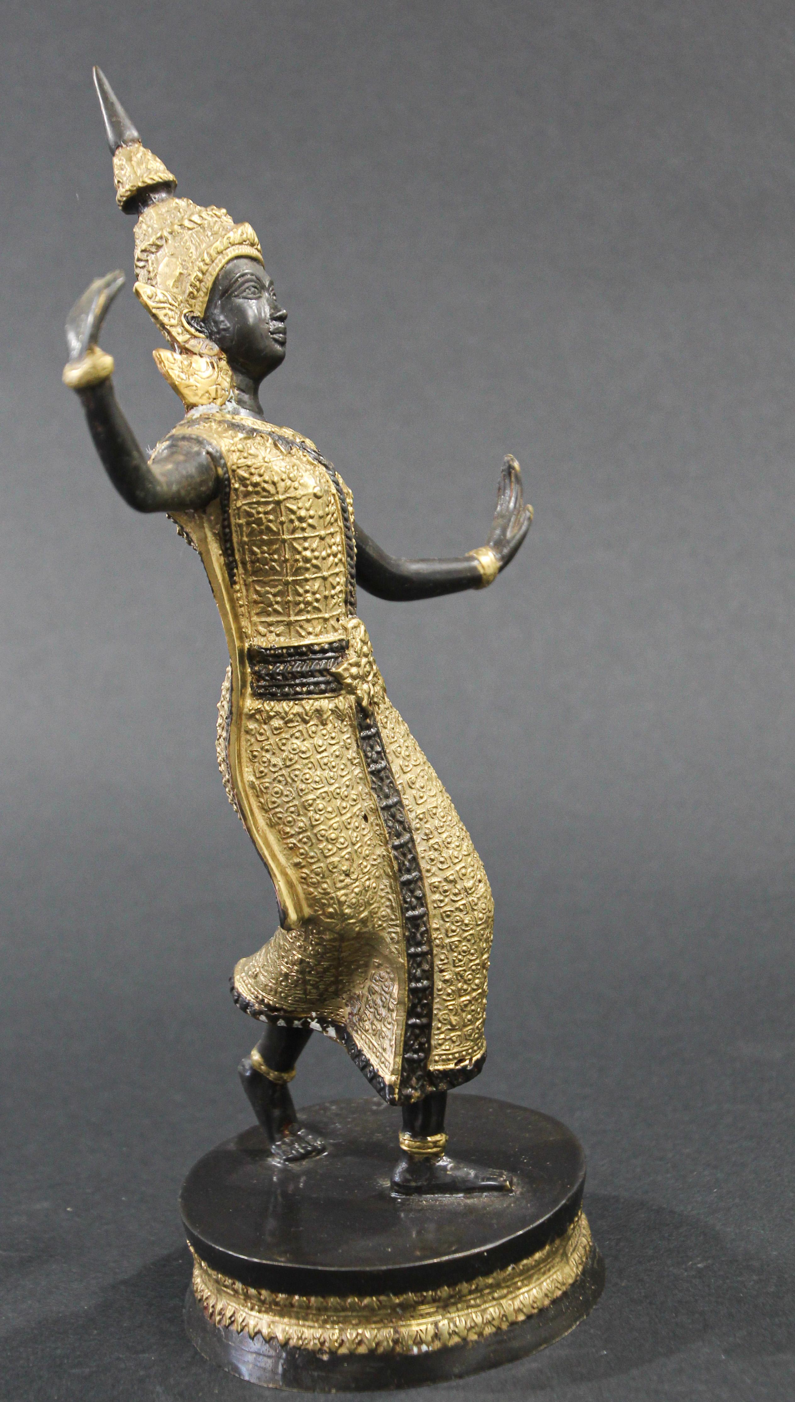 Vintage Bronze Gilt Thai Teppanom Temple Guard Dancing Statue Sculpture For Sale 3