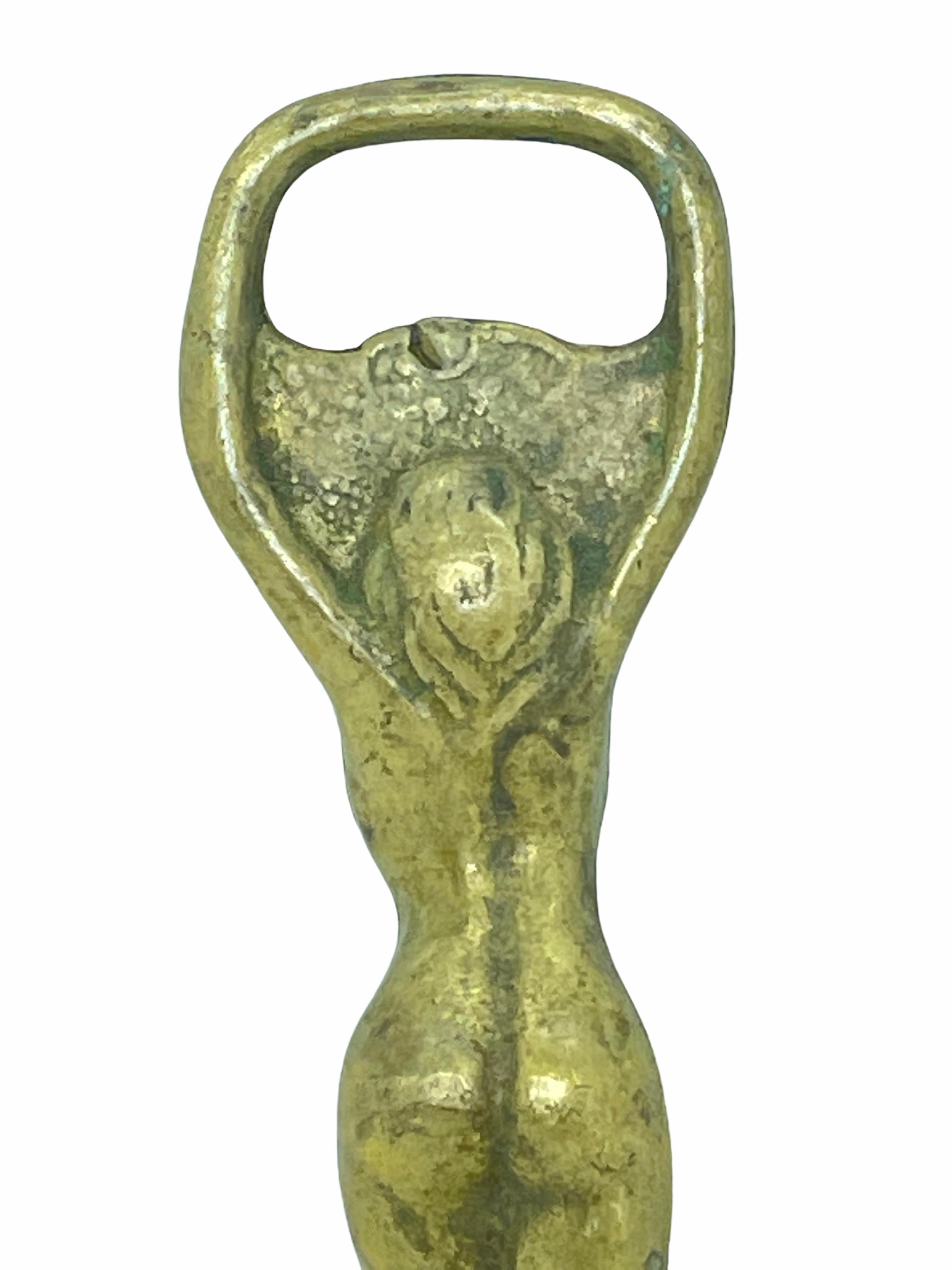 Mid-20th Century Vintage Bronze Girl Bottle Opener Mid-Century Modern Metal Breweriana Barware