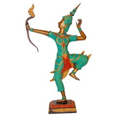 Vintage Bronze Gold and Green Thai Figurine of Prince Rama with a Bow