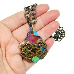 Vintage bronze gold chain aurora crystal pendant massive designer necklace