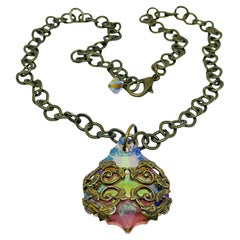 Vintage bronze gold chain aurora crystal pendant massive designer necklace