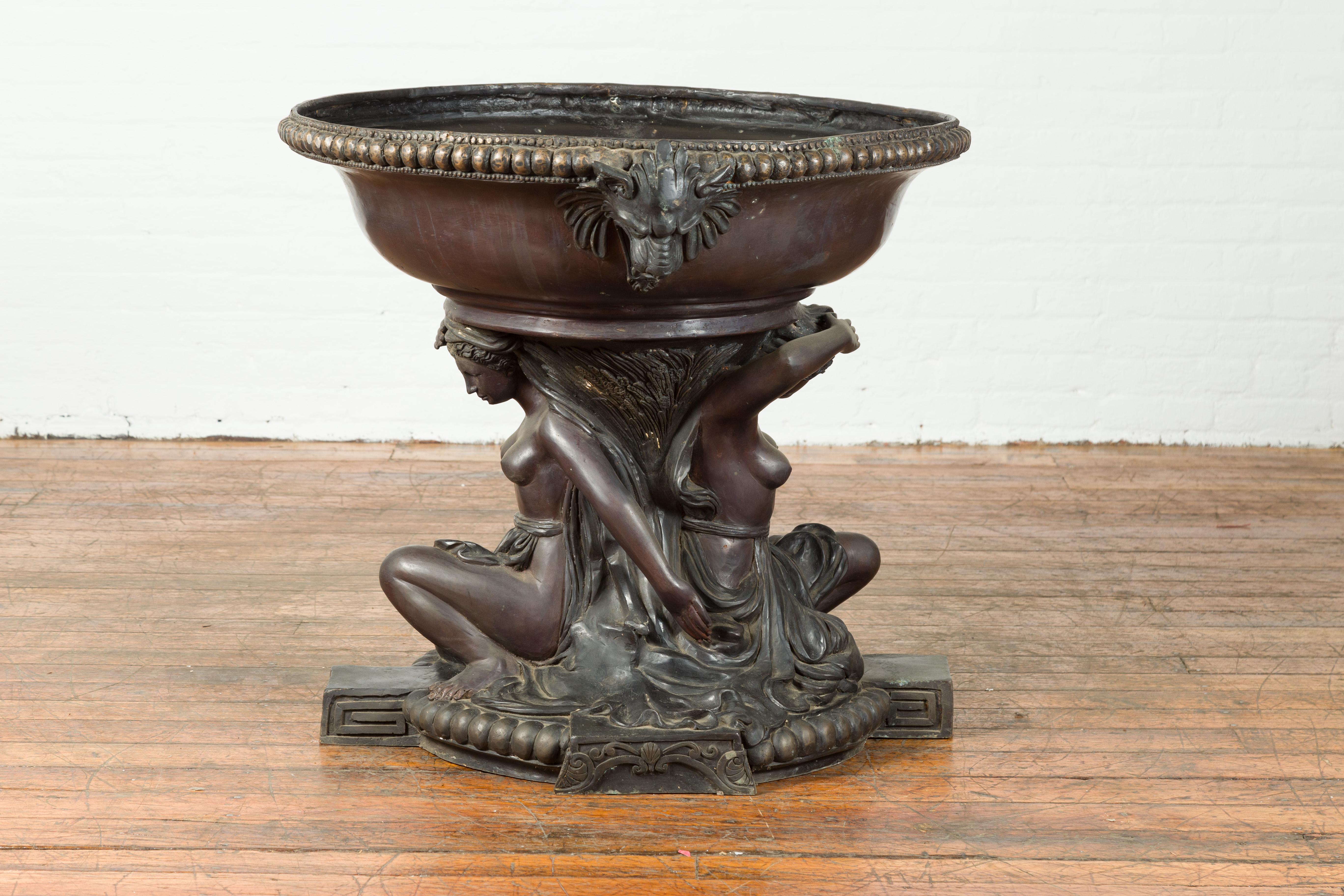 Vintage Bronze Greco-Roman Style Allegory of the Summer Planter with Dark Patina For Sale 7