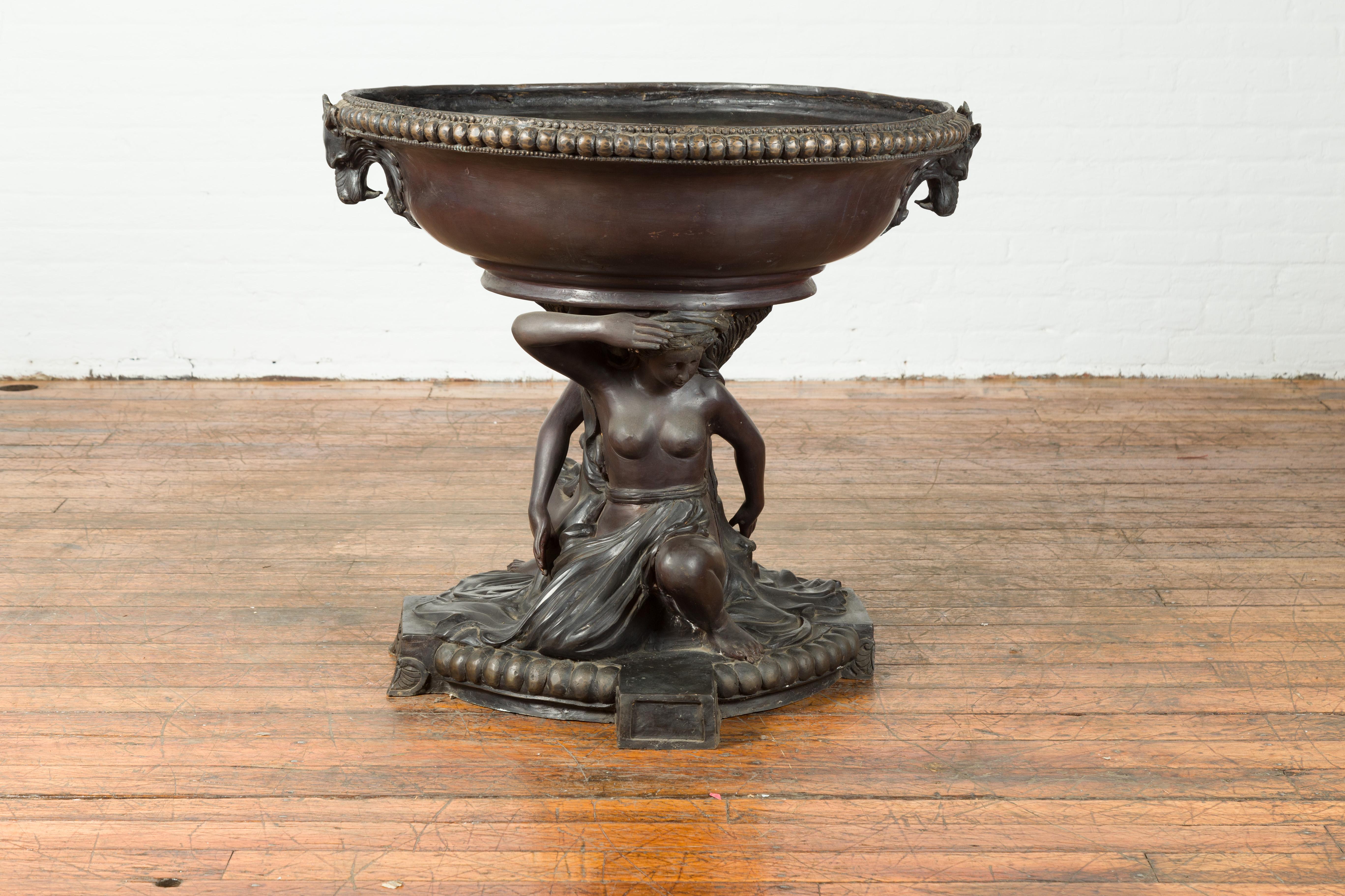 Vintage Bronze Greco-Roman Style Allegory of the Summer Planter with Dark Patina For Sale 8